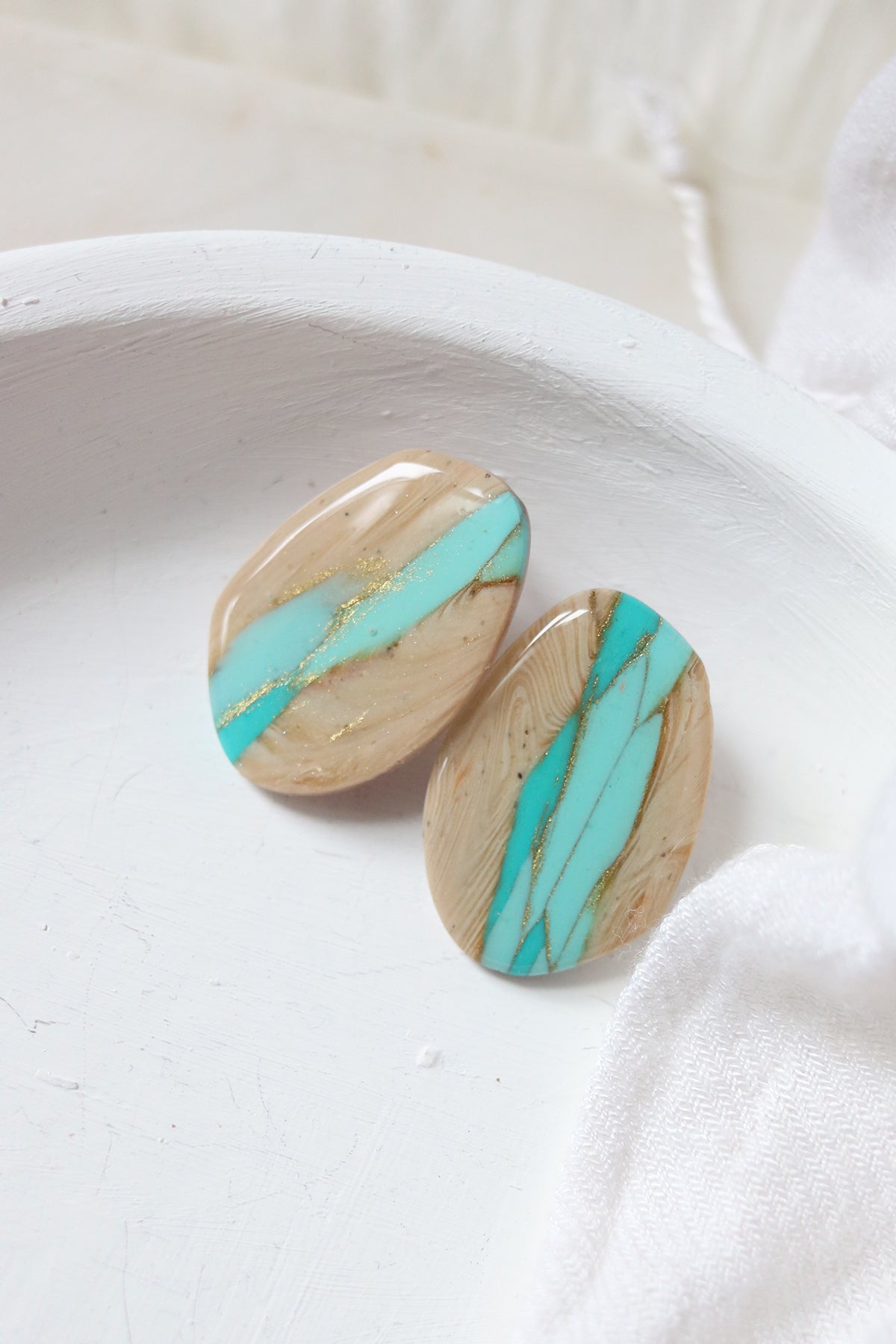 Royston Ribbon Boulder Turquoise Polymer Clay Stud Earrings