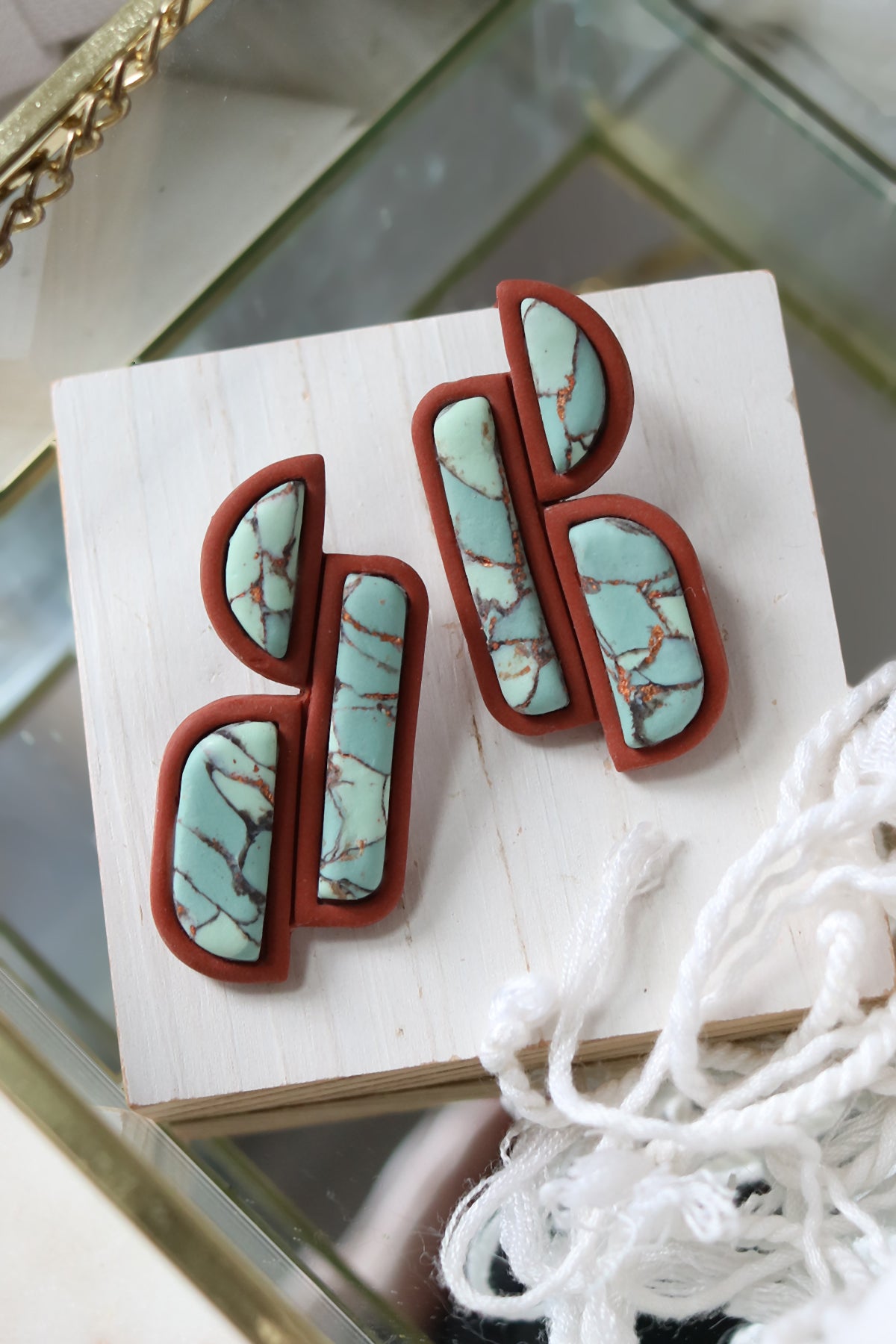 Climbing Canyon Turquoise Polymer Clay Statement Stud Earrings