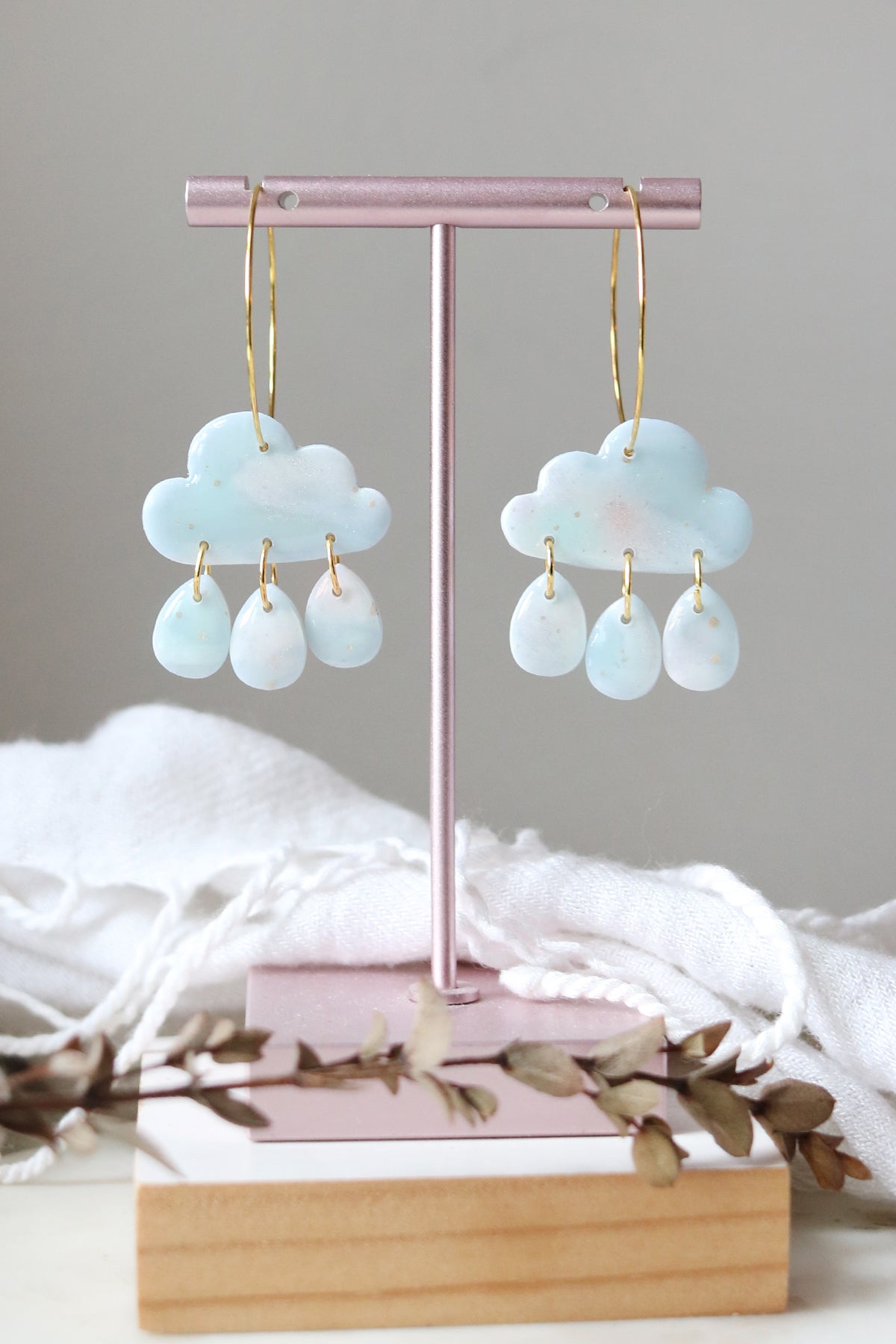 Cumulus Polymer Clay Hoop Earrings in Daydream