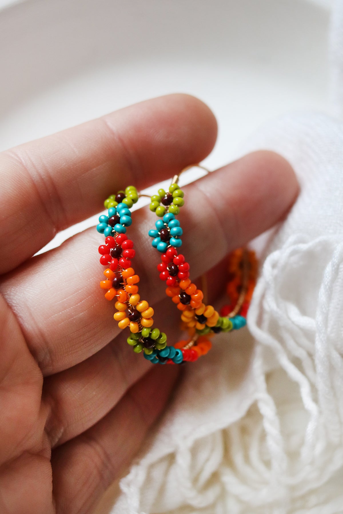 Daisy Chain Hand Beaded Hoop Earrings | Late Harvest
