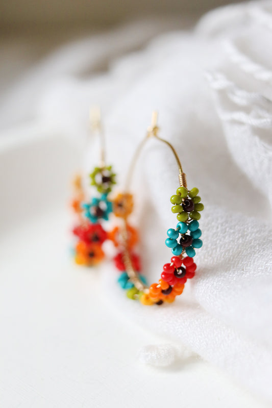 Daisy Chain Hand Beaded Hoop Earrings | Late Harvest
