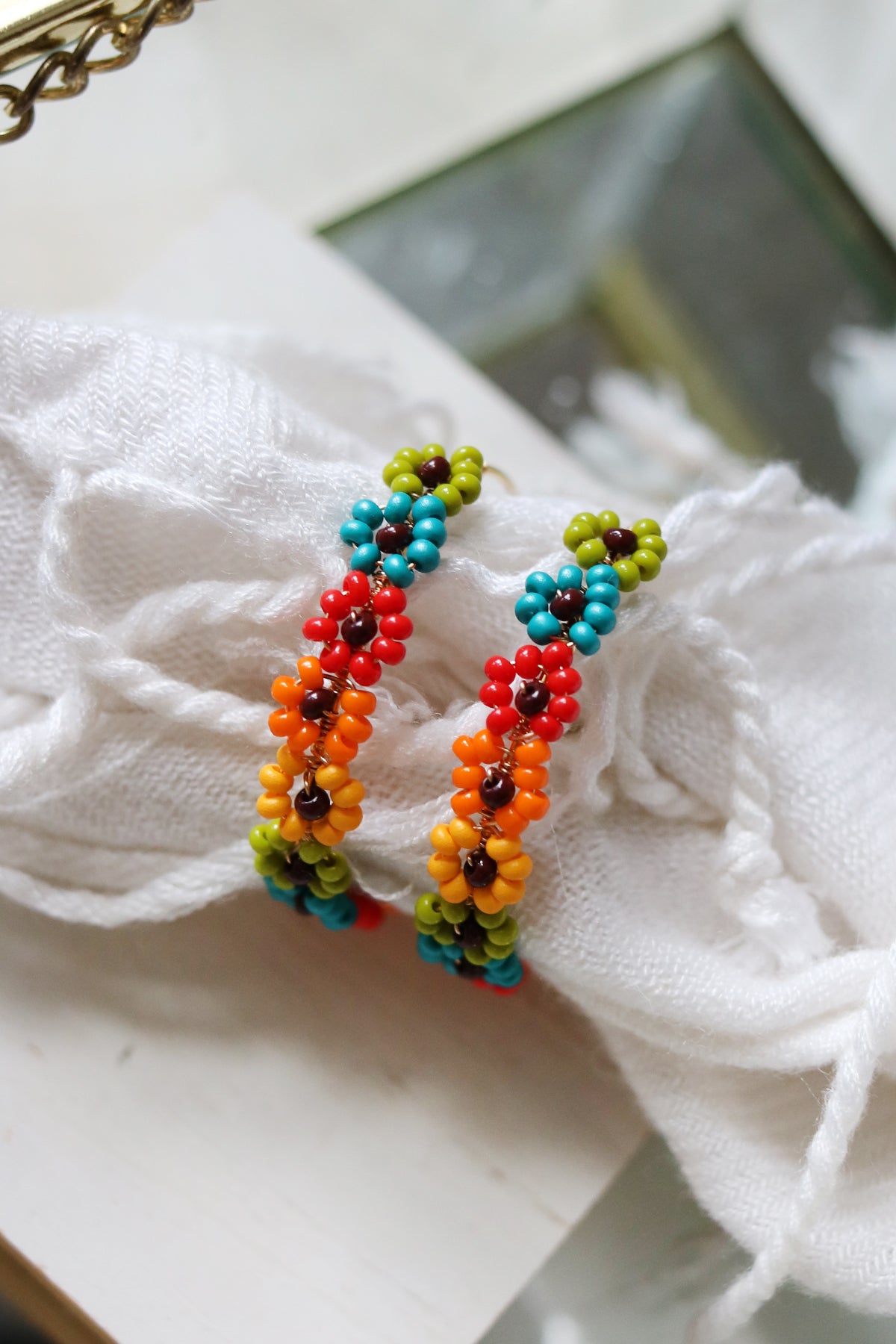 Daisy Chain Hand Beaded Hoop Earrings | Late Harvest