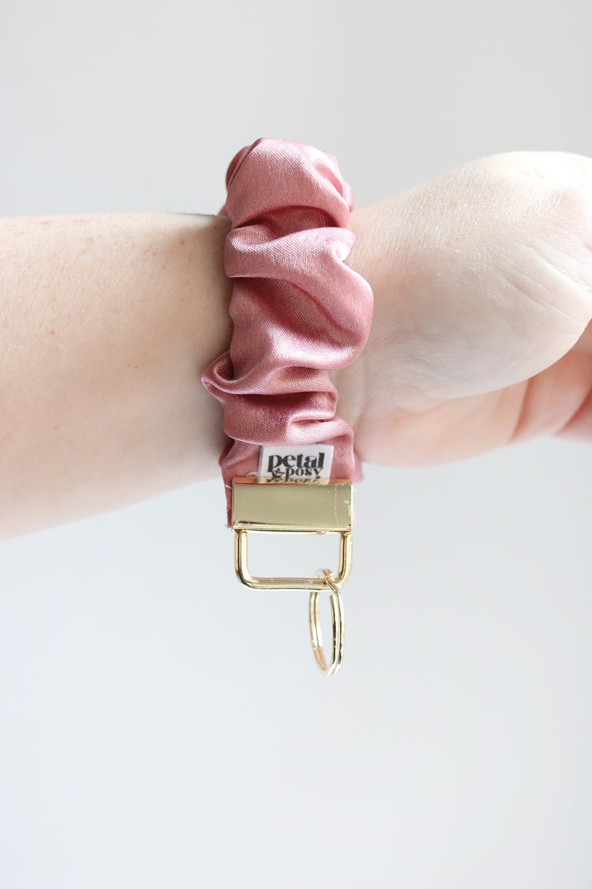 Scrunchie Wristlet Keychain in Rose Satin
