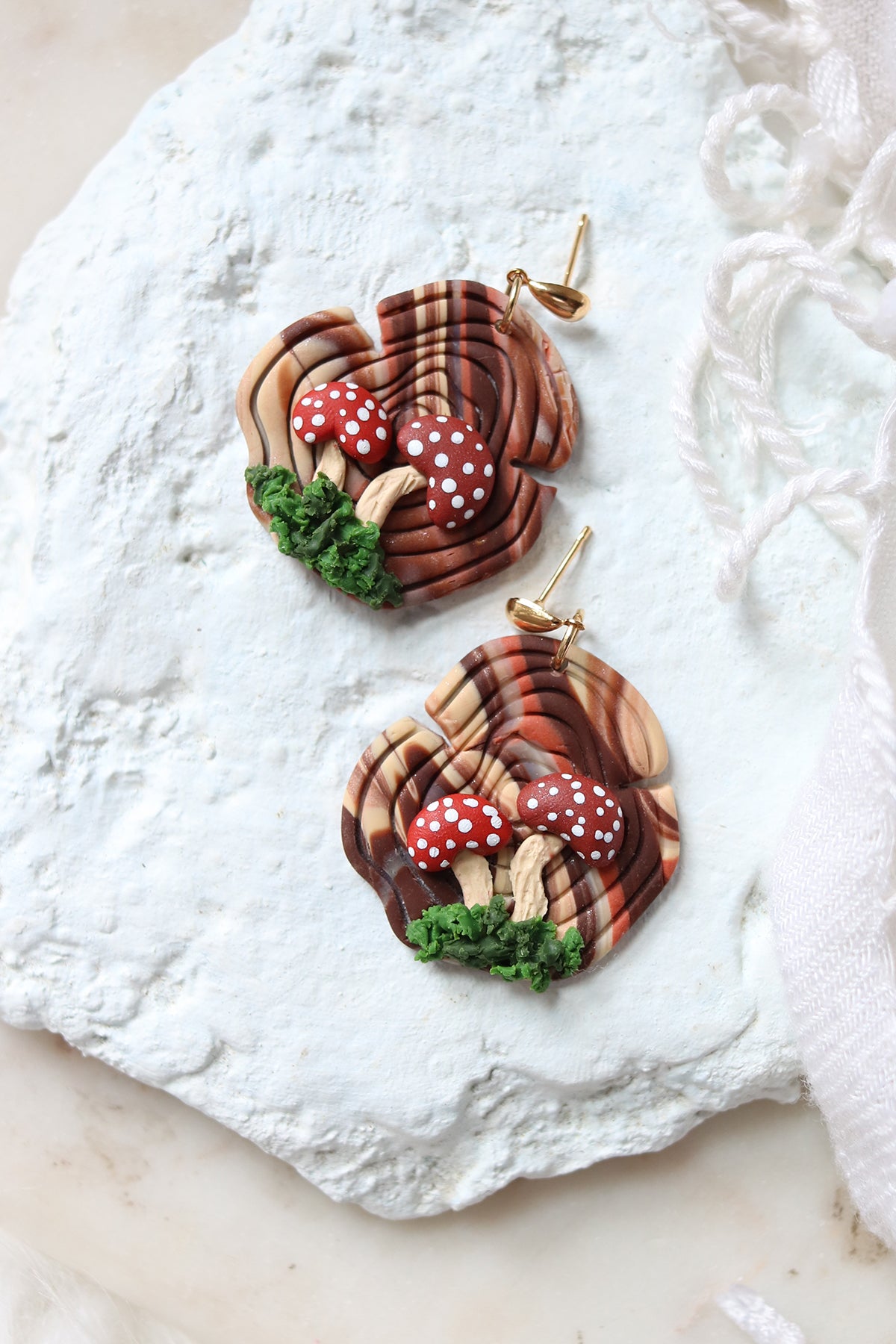 Forage Woodgrain and Mushroom Polymer Clay Earrings