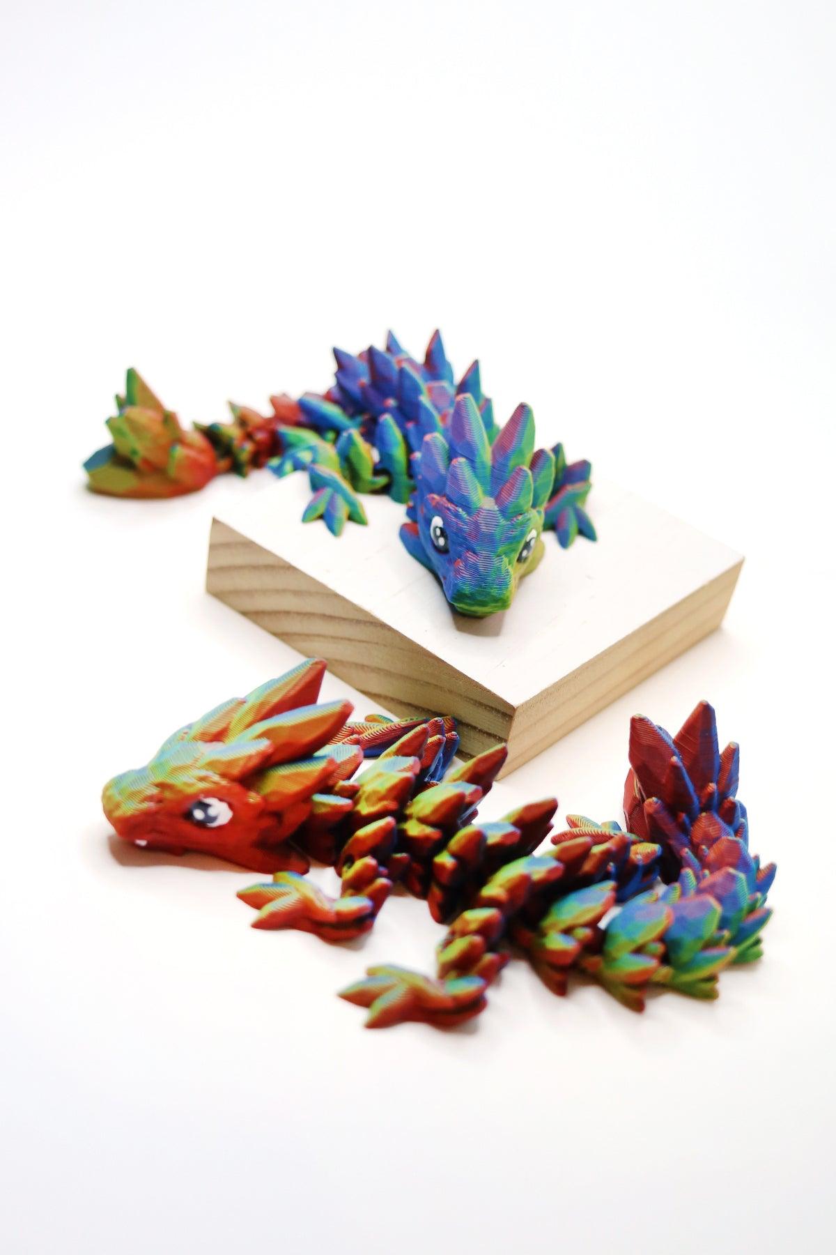 3D Printed Gemstone Dragon Fidget Pet in Primary Rainbow - Petal & Posy