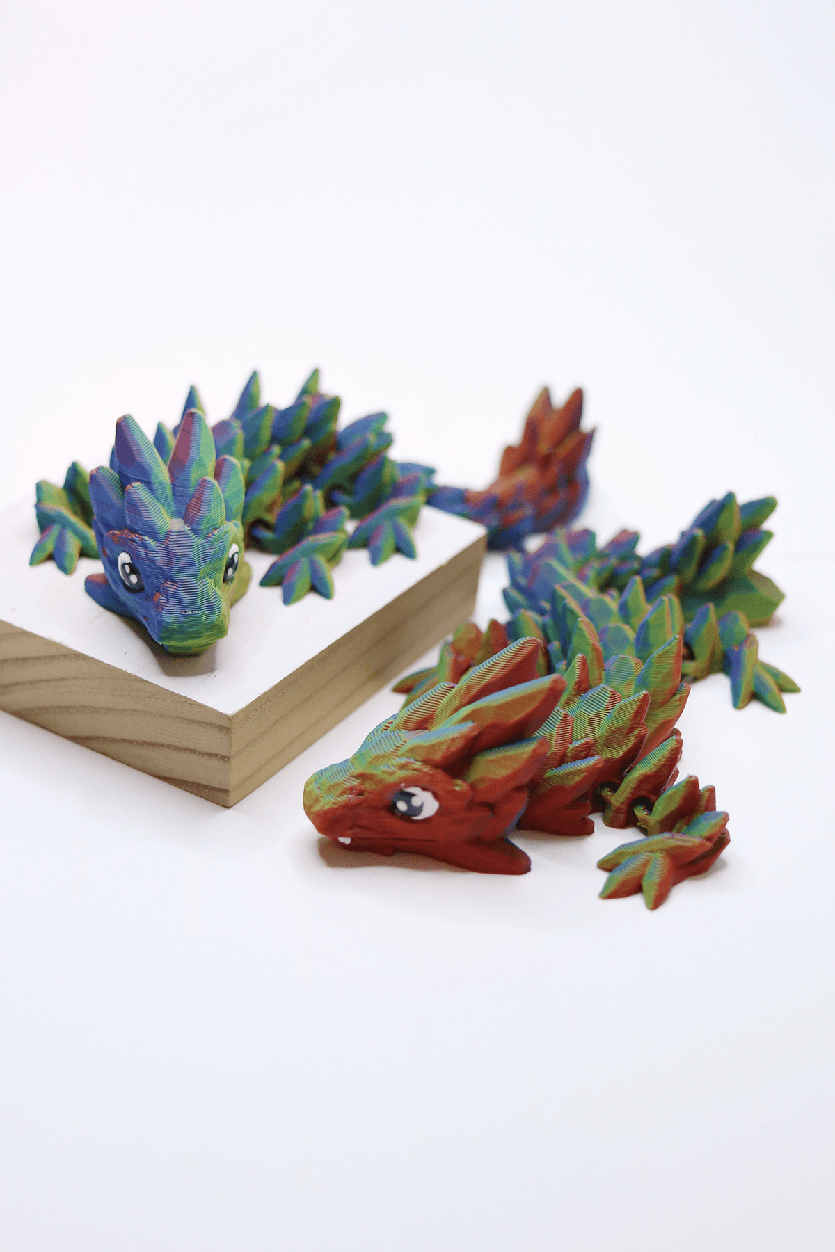 3D Printed Gemstone Dragon Fidget Pet in Primary Rainbow - Petal & Posy