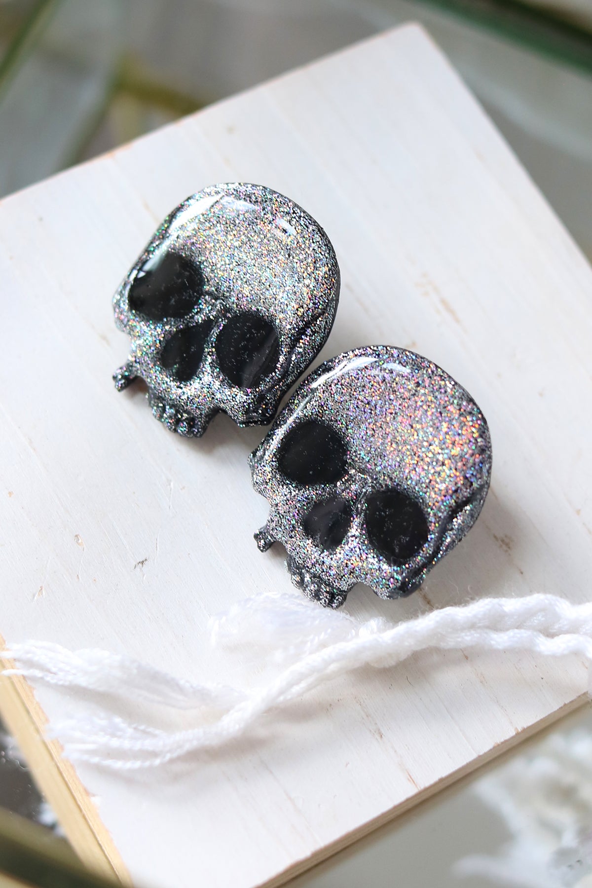 Holo Skull Polymer Clay Earrings