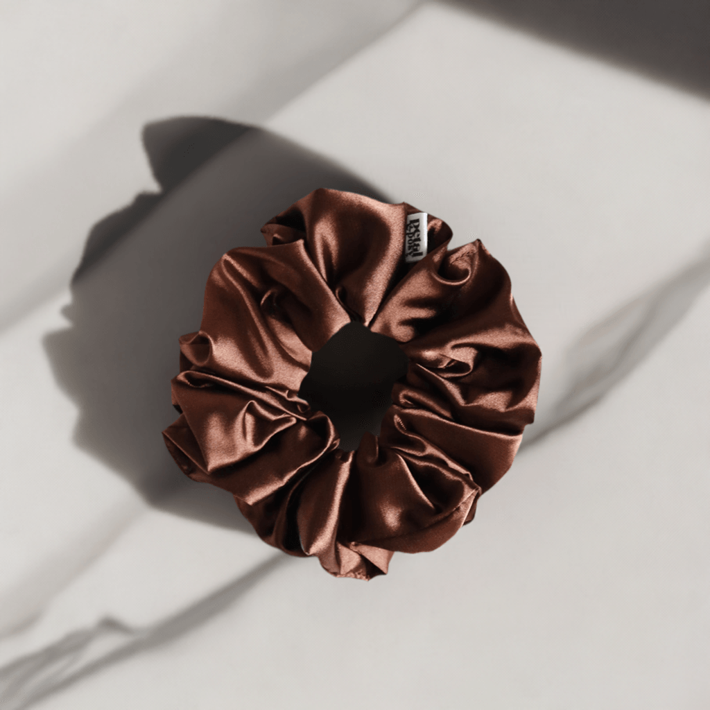 Slim Fluff Silk Satin Scrunchie in Cocoa - Petal & Posy