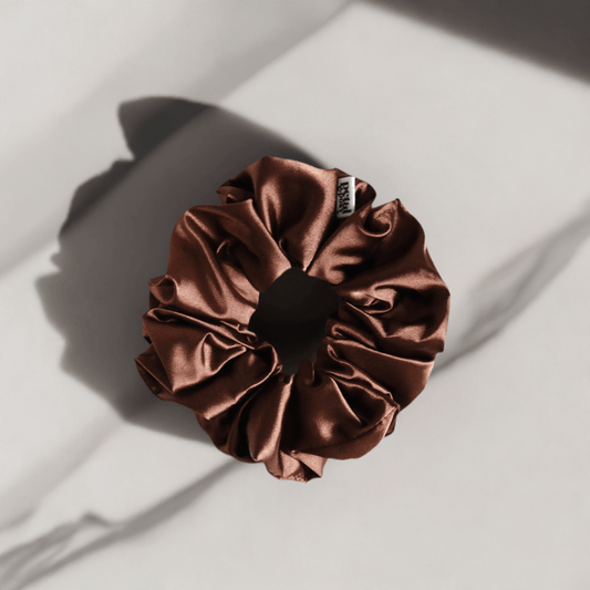 Slim Fluff Silk Satin Scrunchie in Cocoa - Petal & Posy