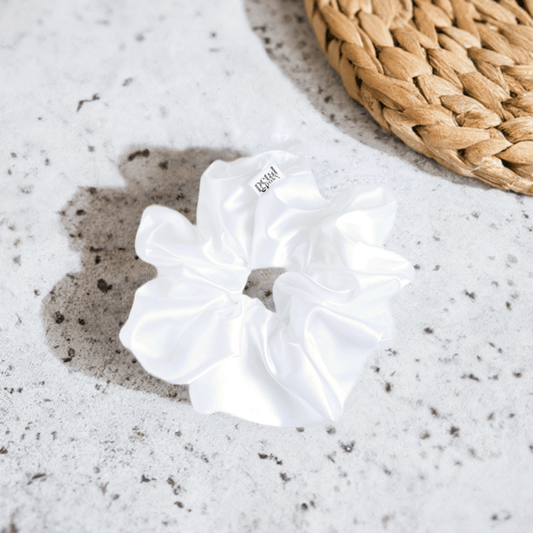 Super Fluff Silk Satin Scrunchie in Snow - Petal & Posy