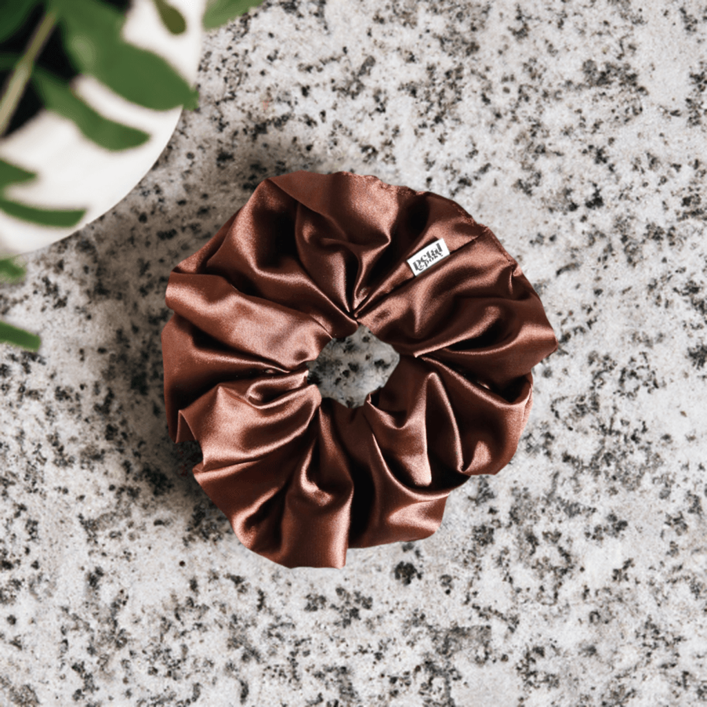 Super Fluff Silk Satin Scrunchie in Cocoa - Petal & Posy