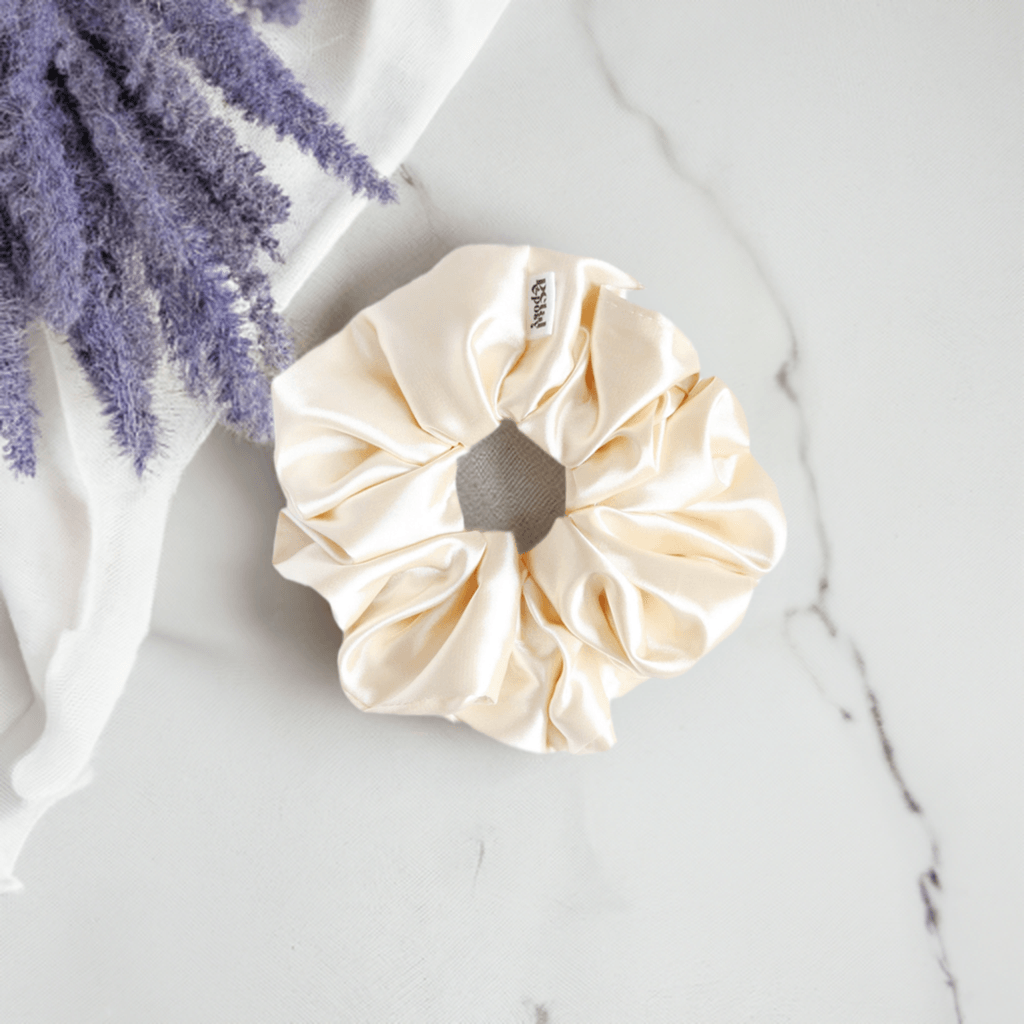 Slim Fluff Silk Satin Scrunchie in Blonde - Petal & Posy
