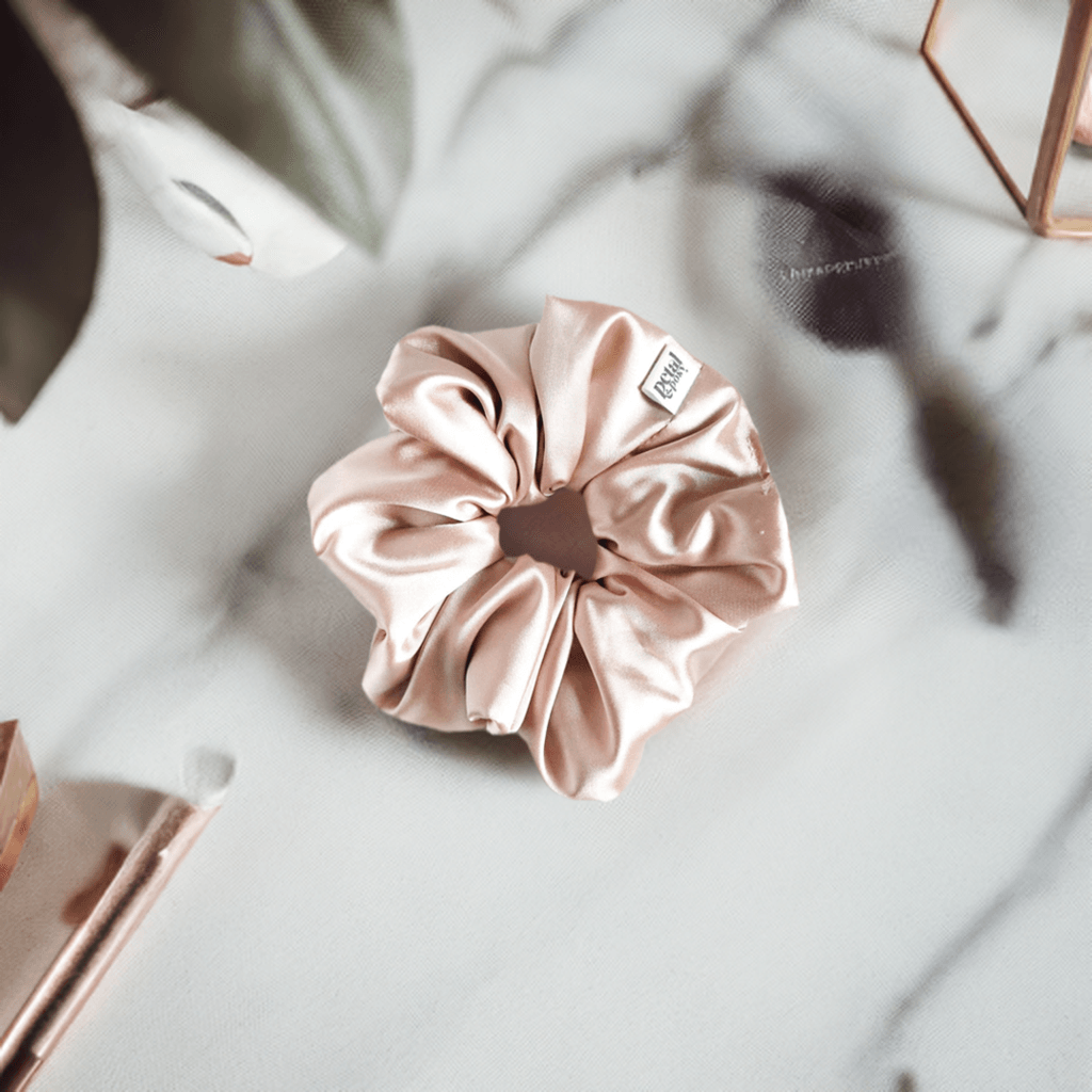 Slim Fluff Silk Satin Scrunchie in Sand - Petal & Posy