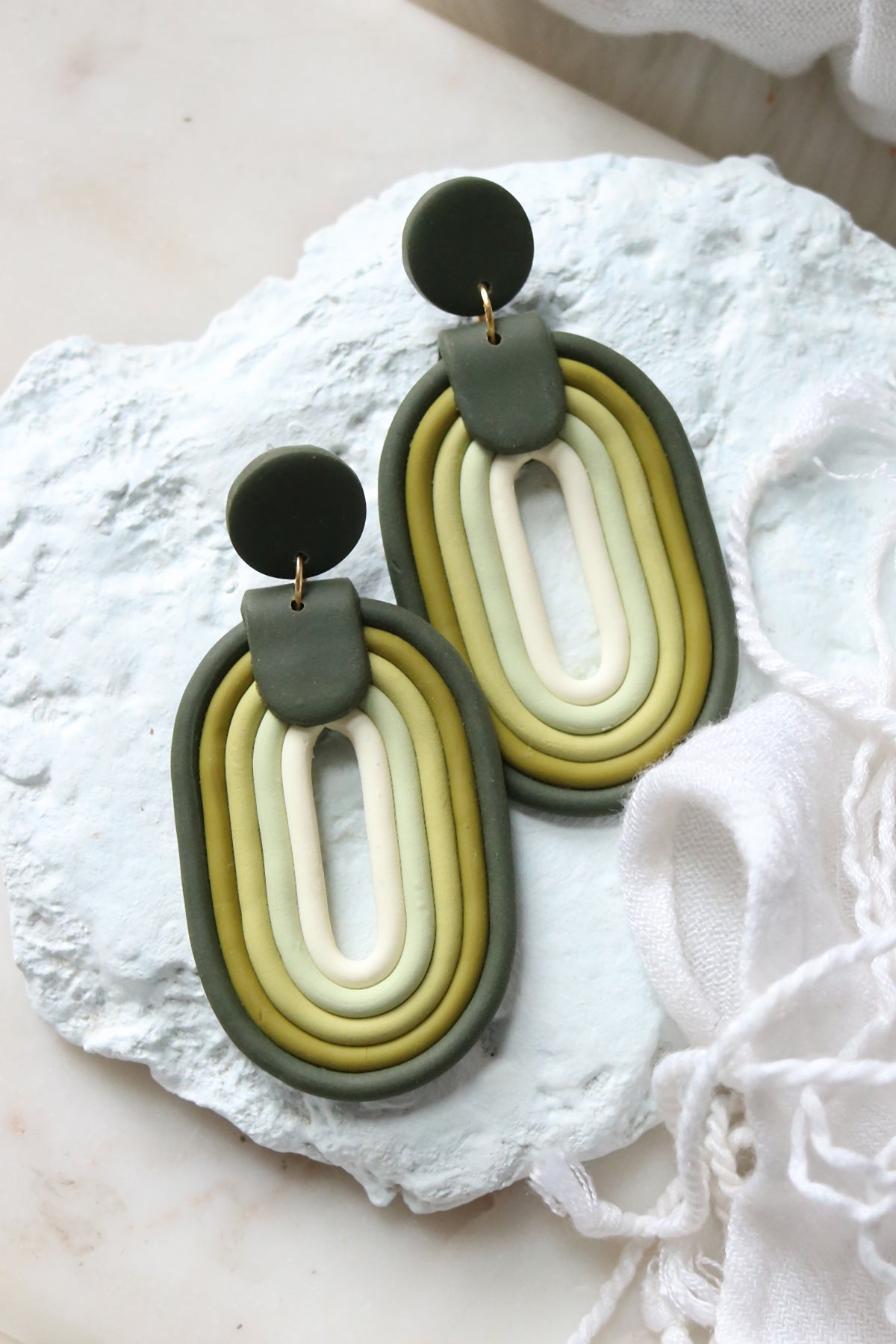 Polymer clay earrings in gradient green