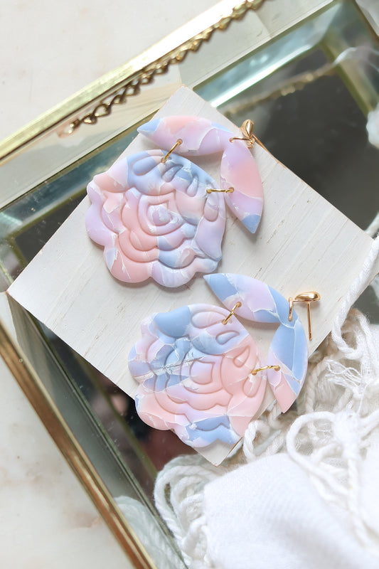 Paper Roses Polymer Clay Earrings in Twilight
