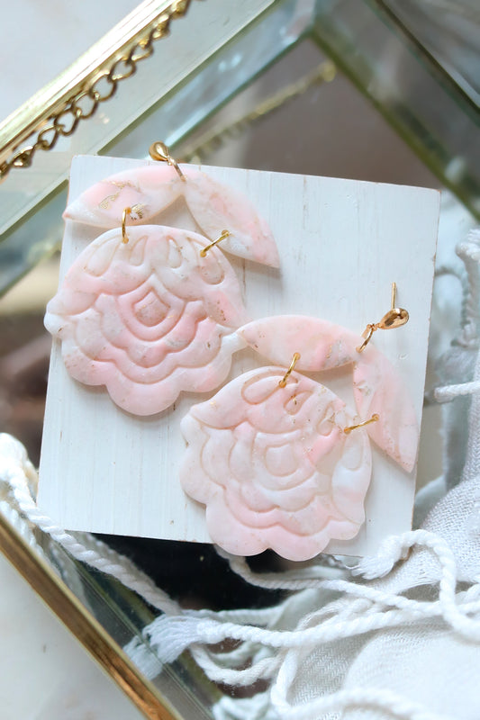 Paper Roses Polymer Clay Earrings in Peach