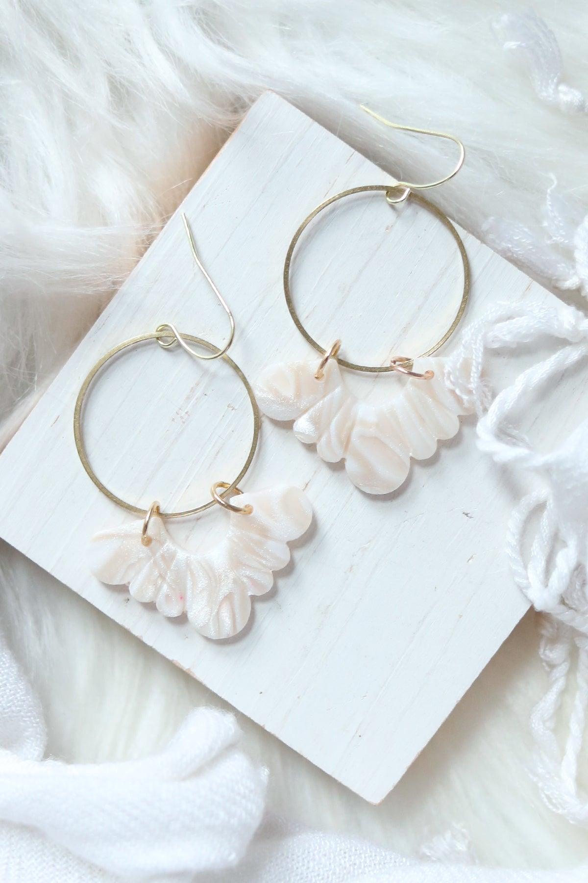 Flutter Hoop Polymer Clay Earrings in Pearl - Petal & Posy