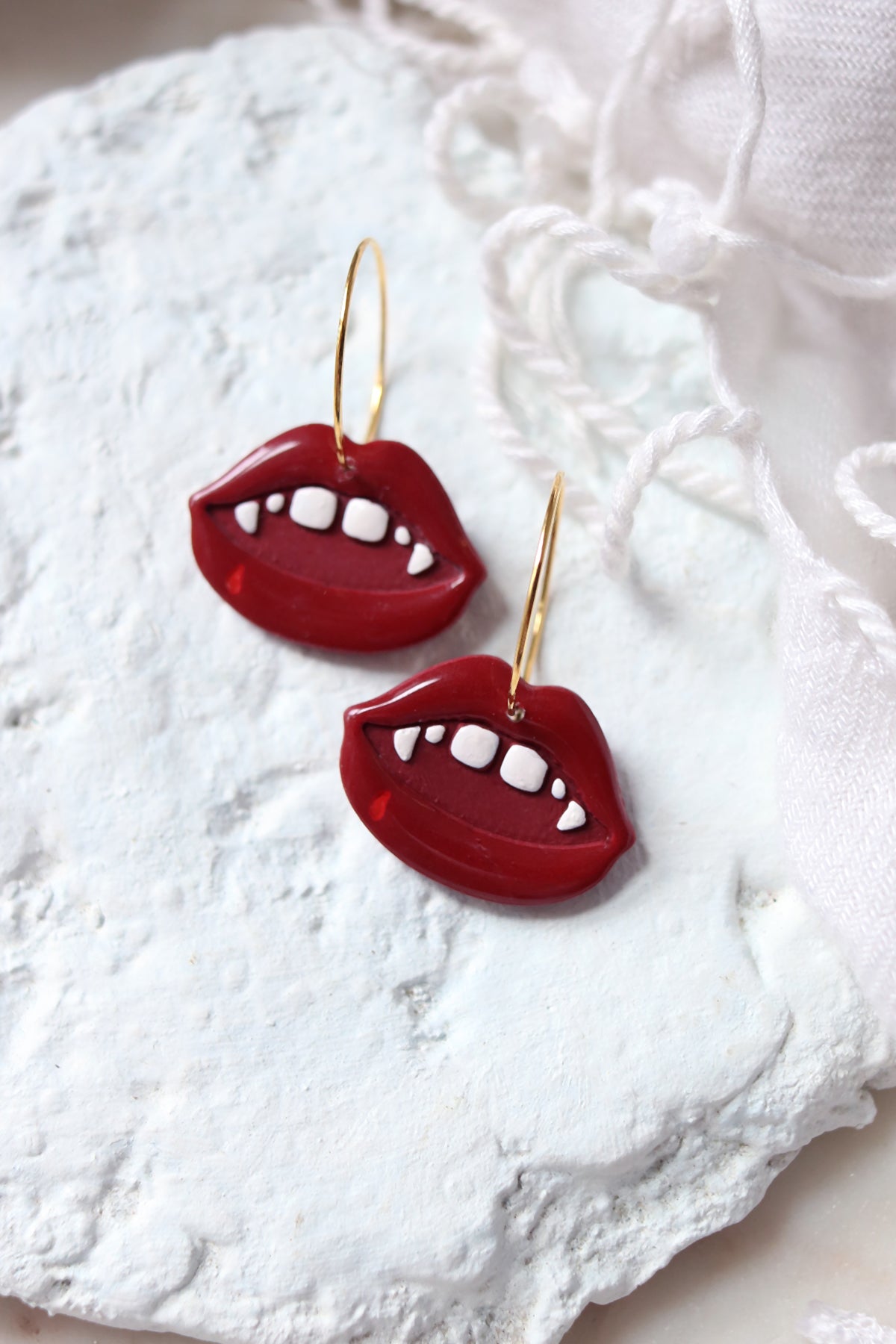 Hot Lips Polymer Clay Vampire Hoop Earrings