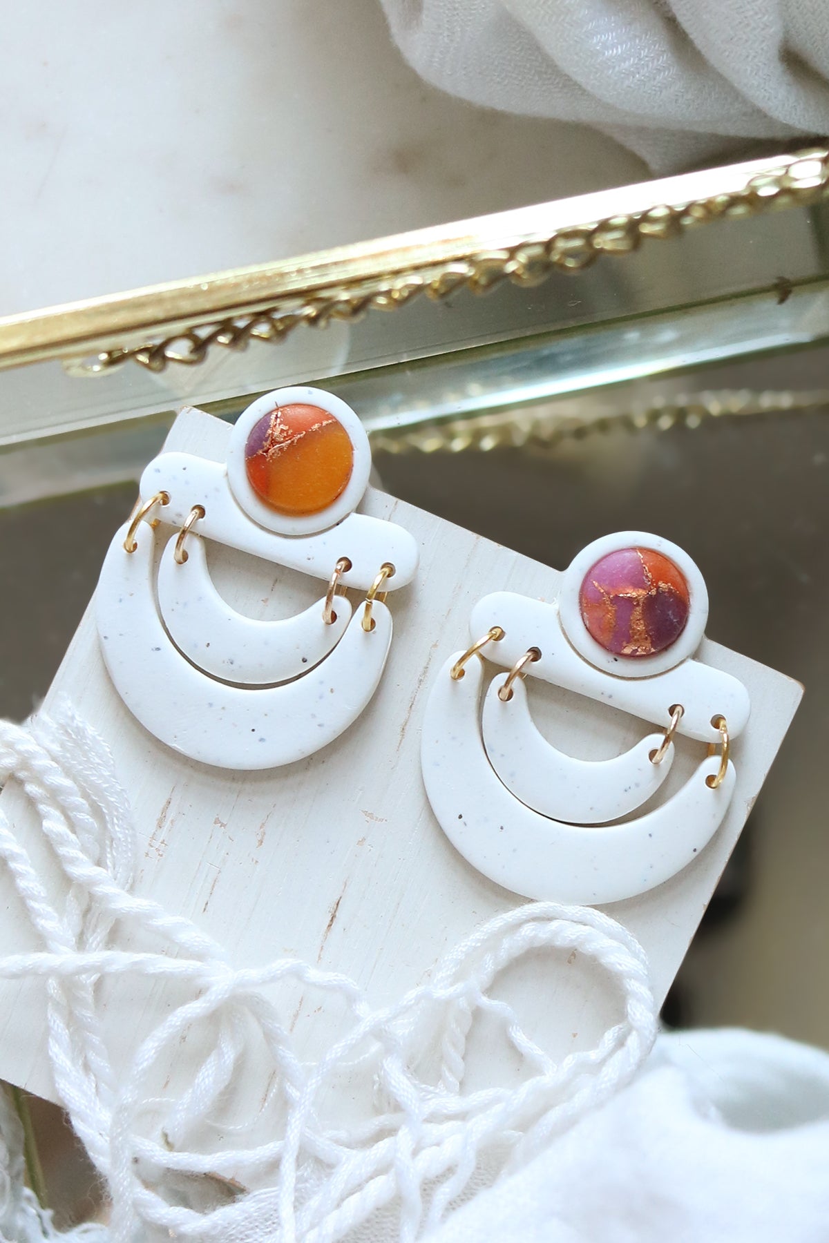 Saddle Swing Polymer Clay Bezel Inlay Earrings