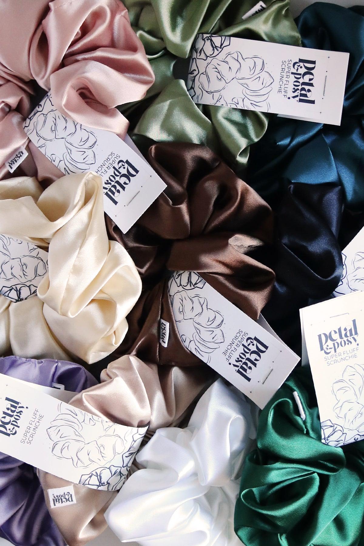 Slim Fluff Silk Satin Scrunchie in Ocean - Petal & Posy