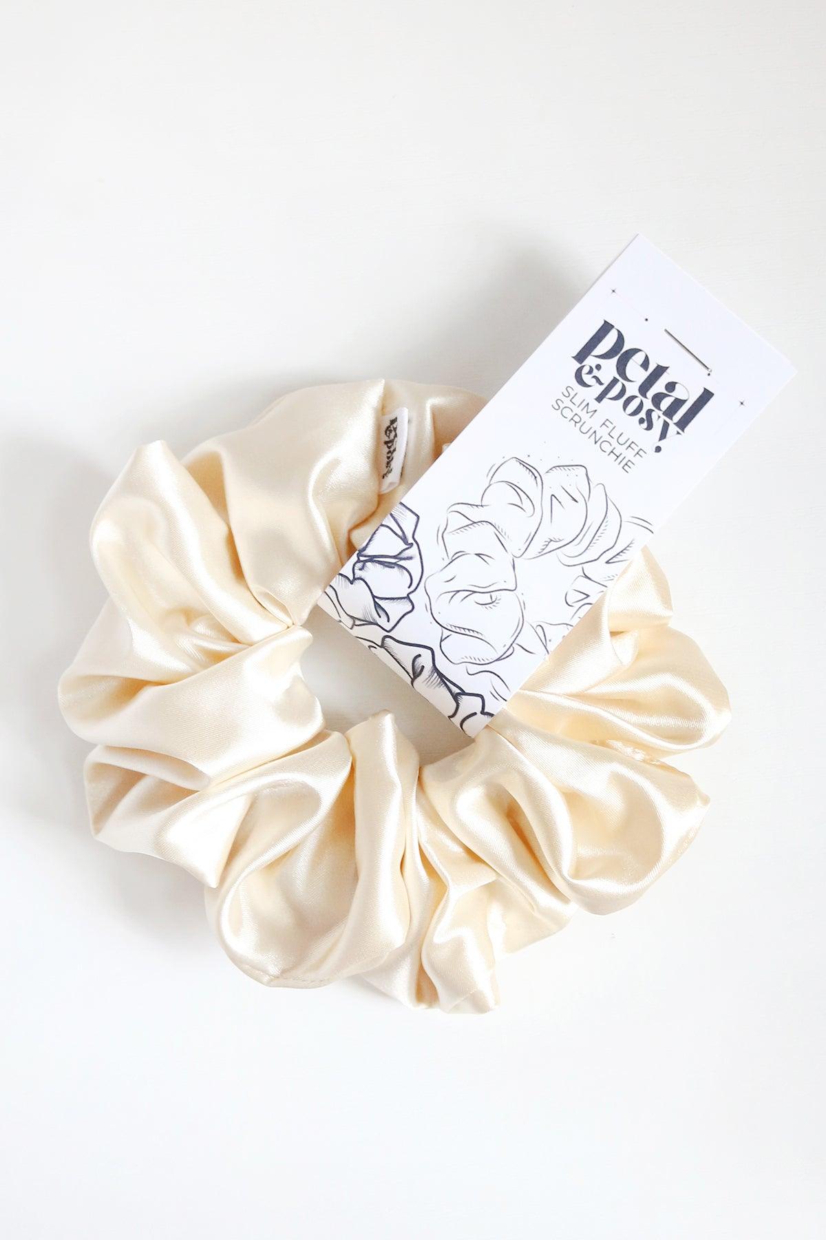Slim Fluff Silk Satin Scrunchie in Blonde - Petal & Posy