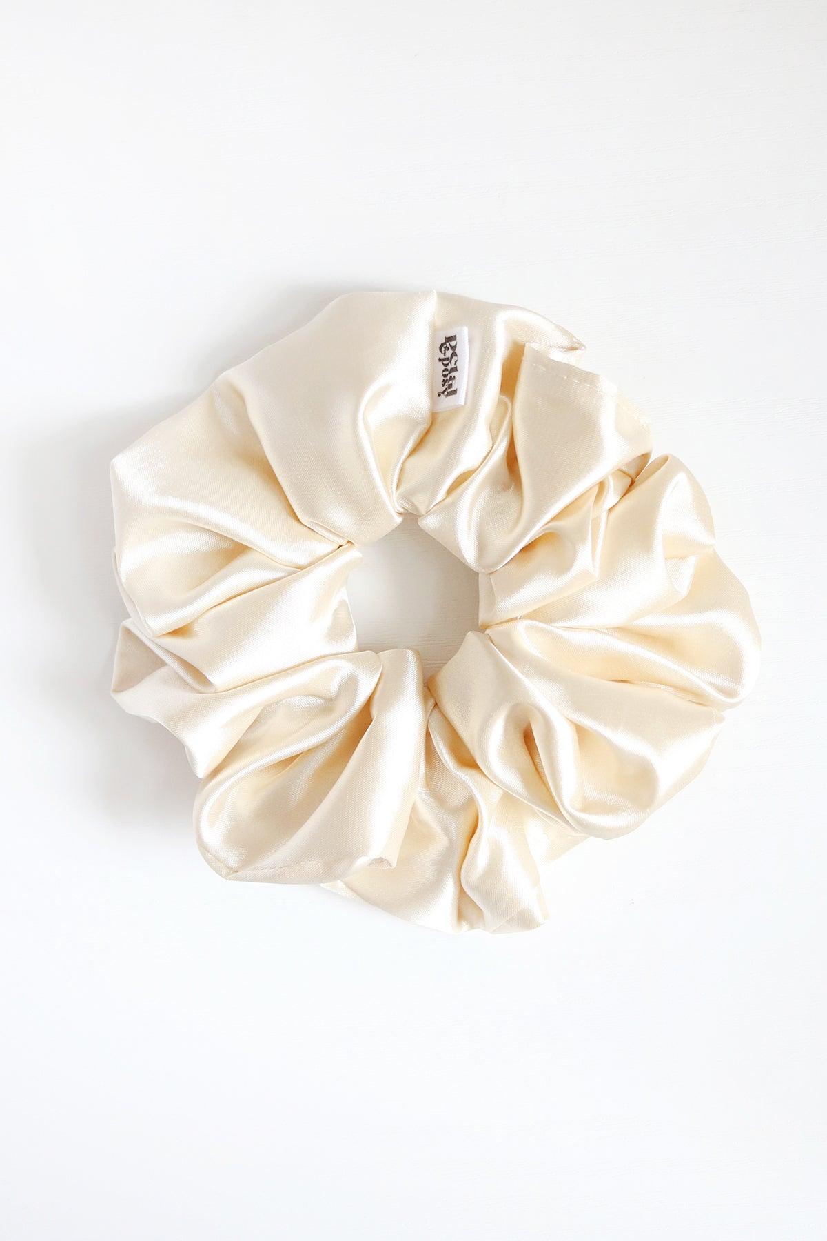 Slim Fluff Silk Satin Scrunchie in Blonde - Petal & Posy