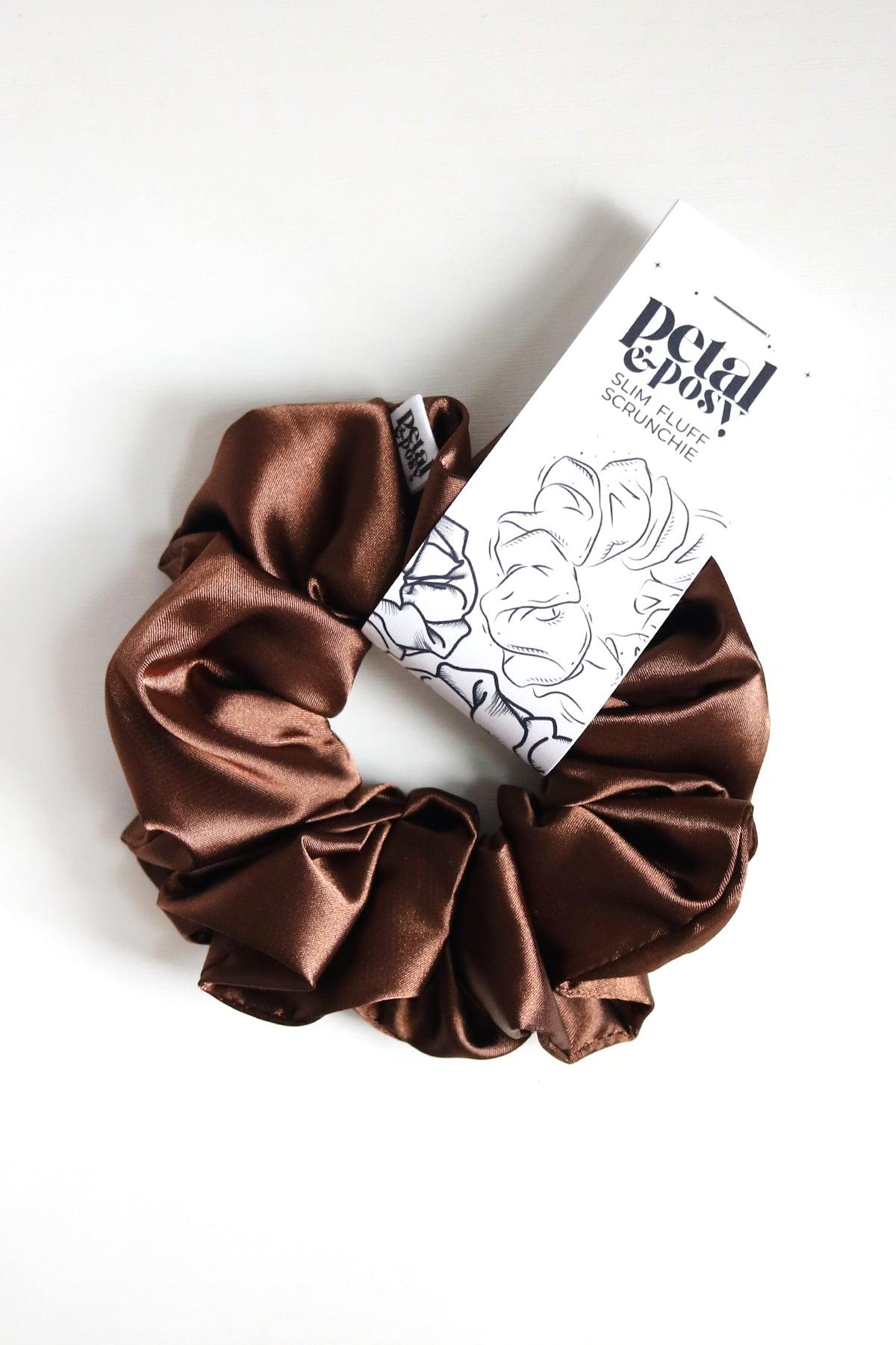 Slim Fluff Silk Satin Scrunchie in Cocoa - Petal & Posy