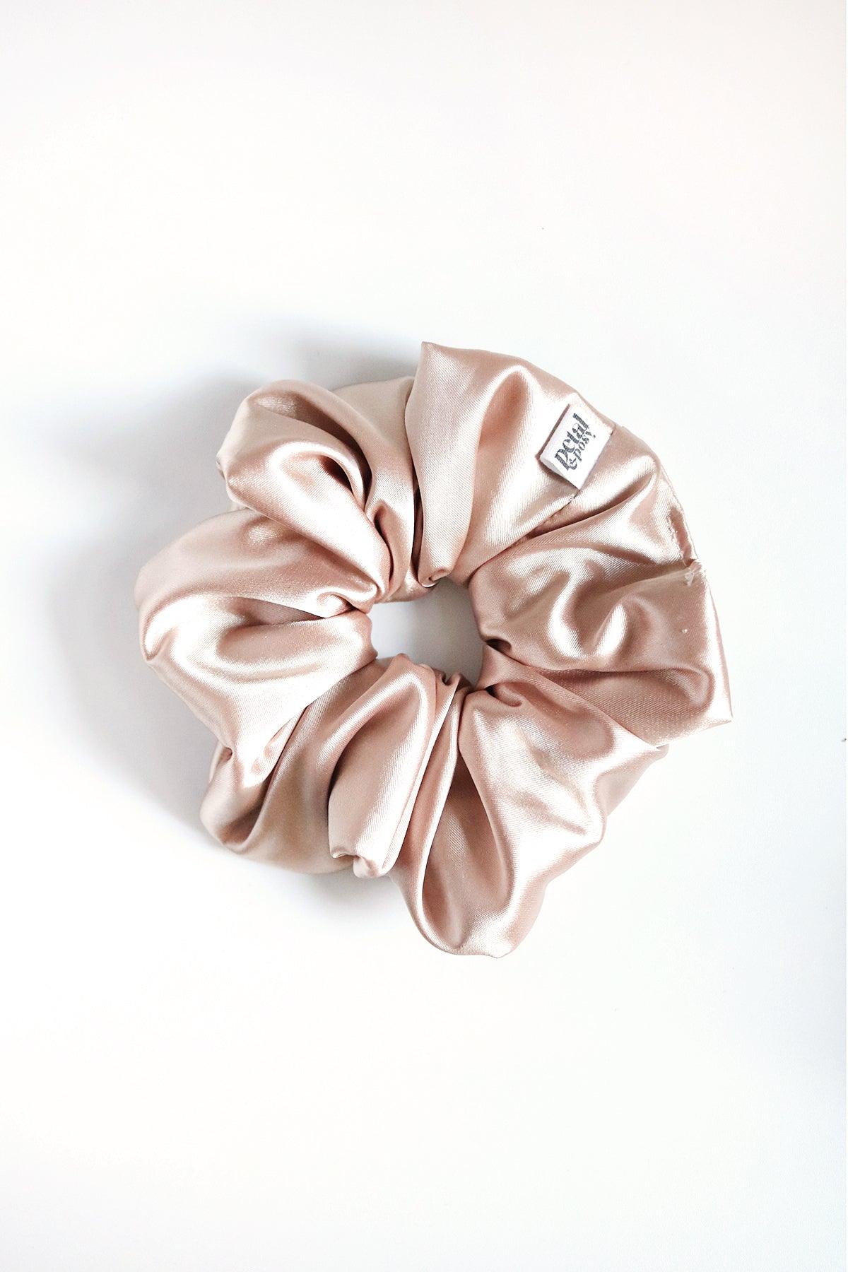 Slim Fluff Silk Satin Scrunchie in Sand - Petal & Posy