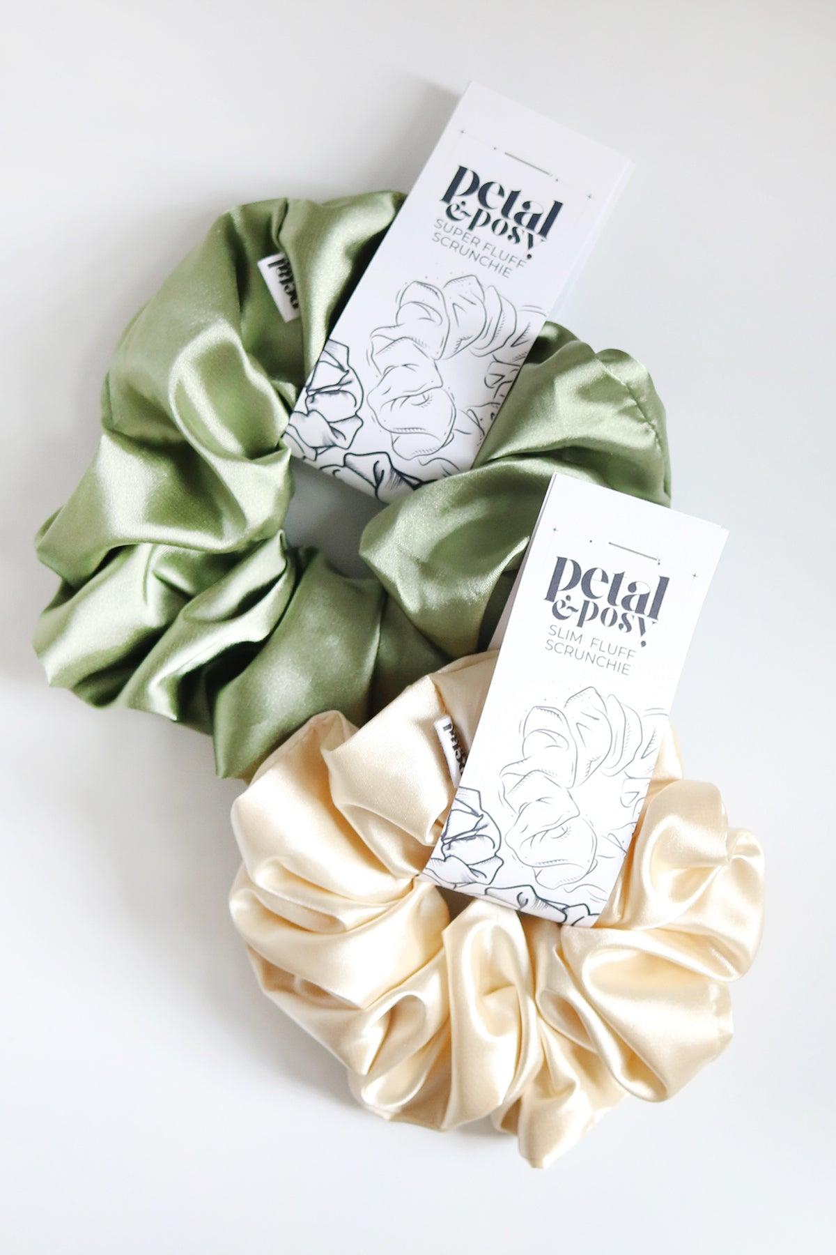 Super Fluff Silk Satin Scrunchie in Blonde - Petal & Posy