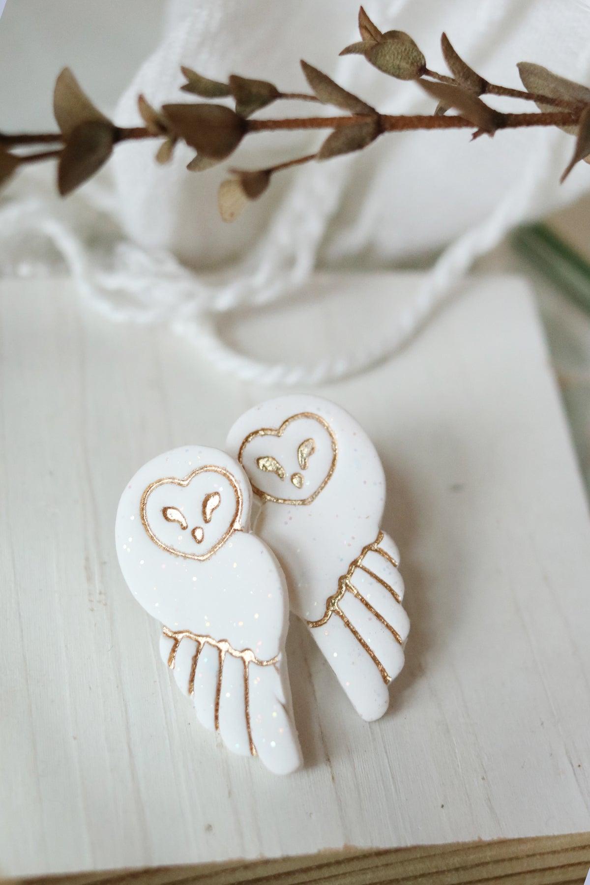 Snowy Owl Polymer Clay Stud Earrings - Petal & Posy