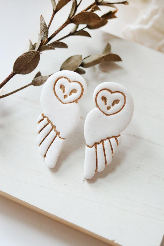 Snowy Owl Polymer Clay Stud Earrings - Petal & Posy