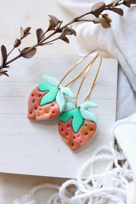 Strawberry Fields Forever Polymer Clay Hoop Earrings