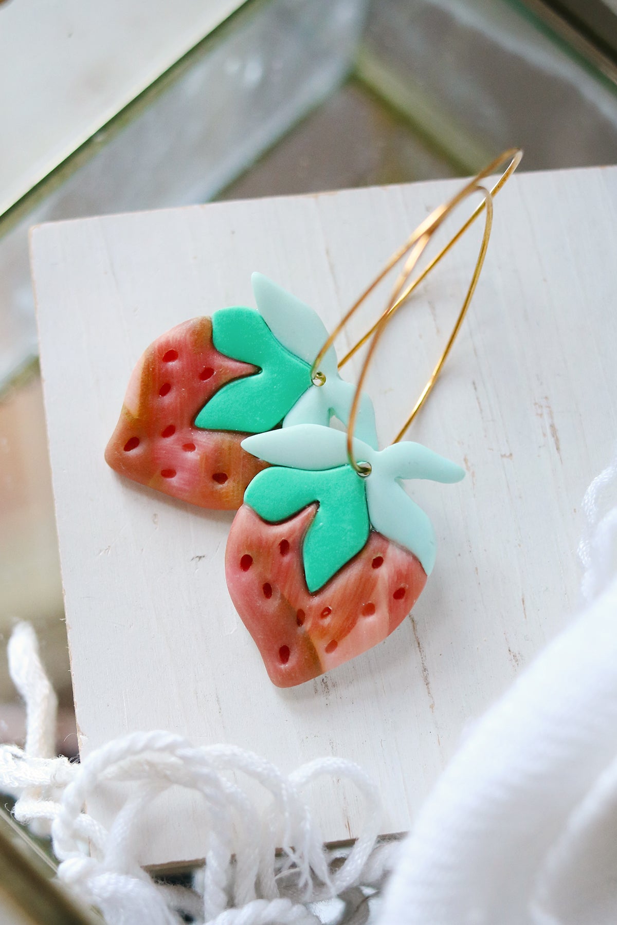 Strawberry Fields Forever Polymer Clay Hoop Earrings