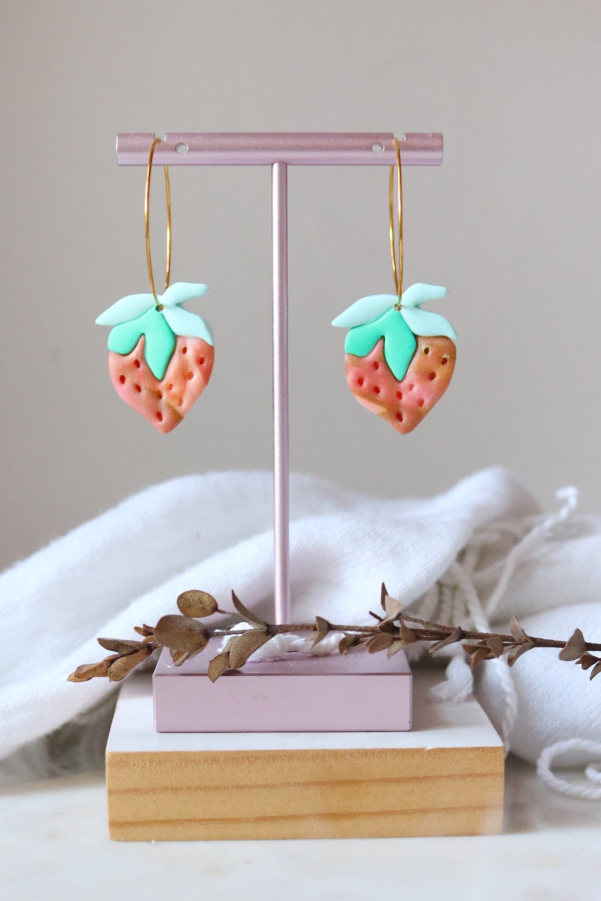 Strawberry Fields Forever Polymer Clay Hoop Earrings