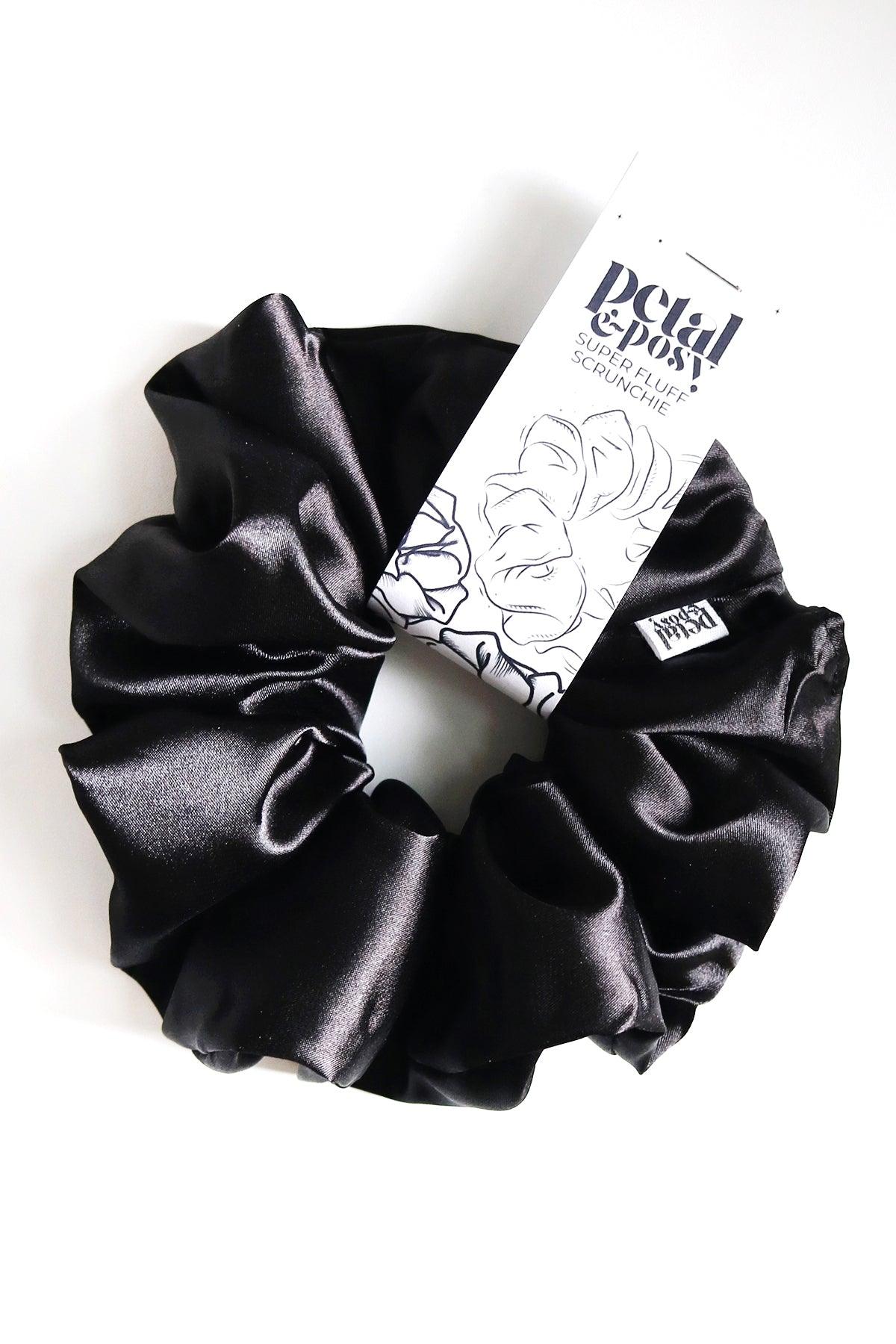 Super Fluff Silk Satin Scrunchie in Carbon - Petal & Posy
