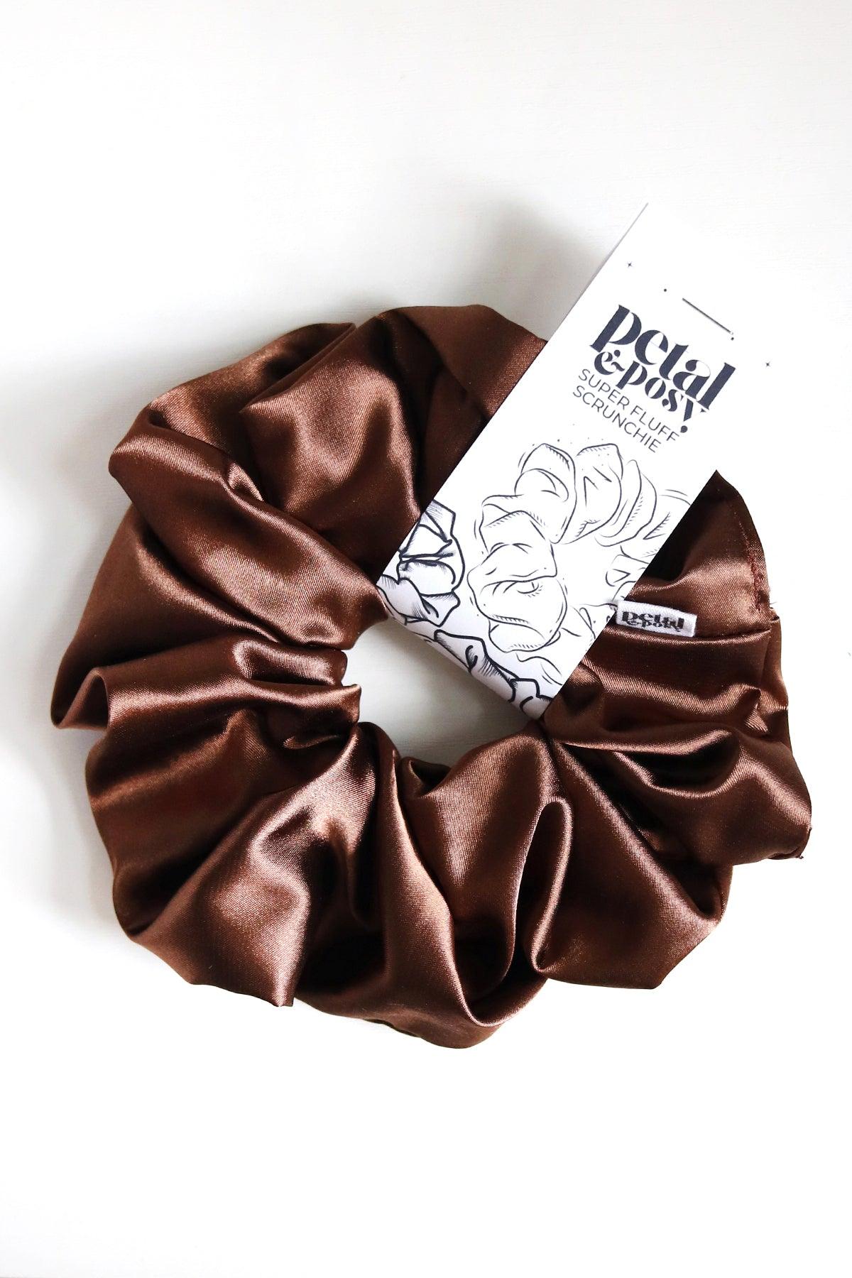 Super Fluff Silk Satin Scrunchie in Cocoa - Petal & Posy