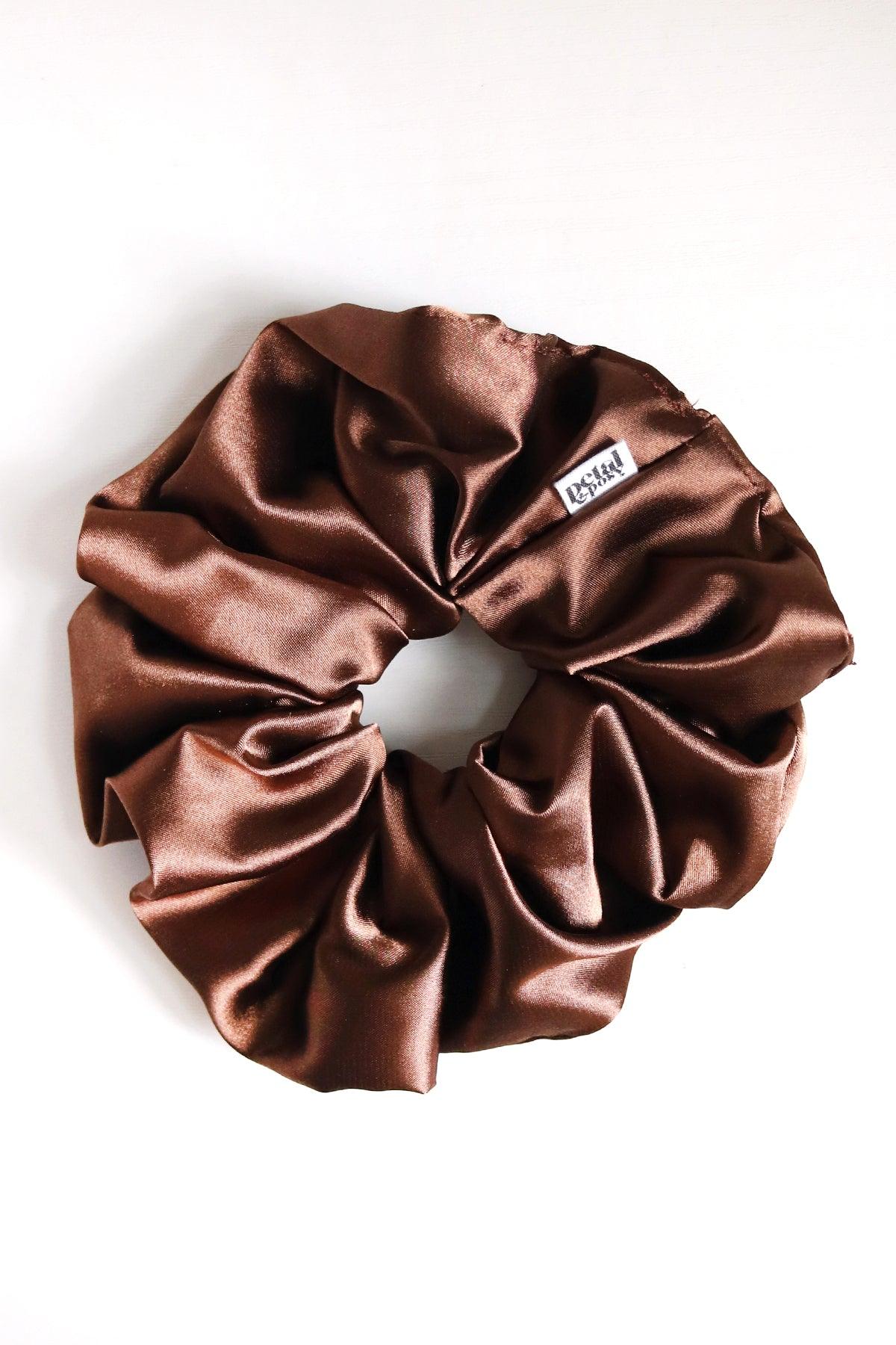 Super Fluff Silk Satin Scrunchie in Cocoa - Petal & Posy