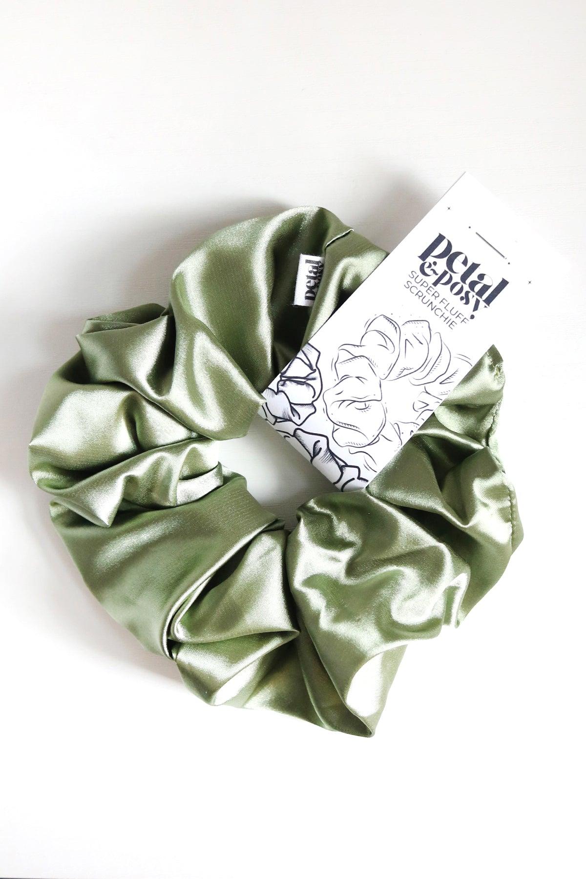 Super Fluff Silk Satin Scrunchie in Sage - Petal & Posy