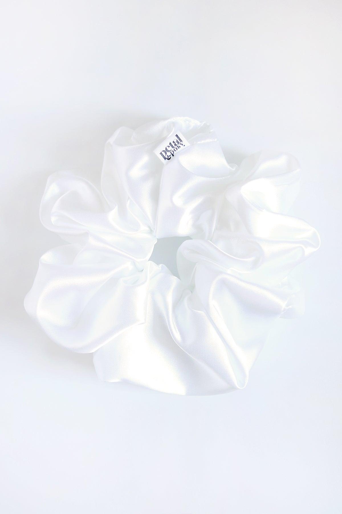 Super Fluff Silk Satin Scrunchie in Snow - Petal & Posy