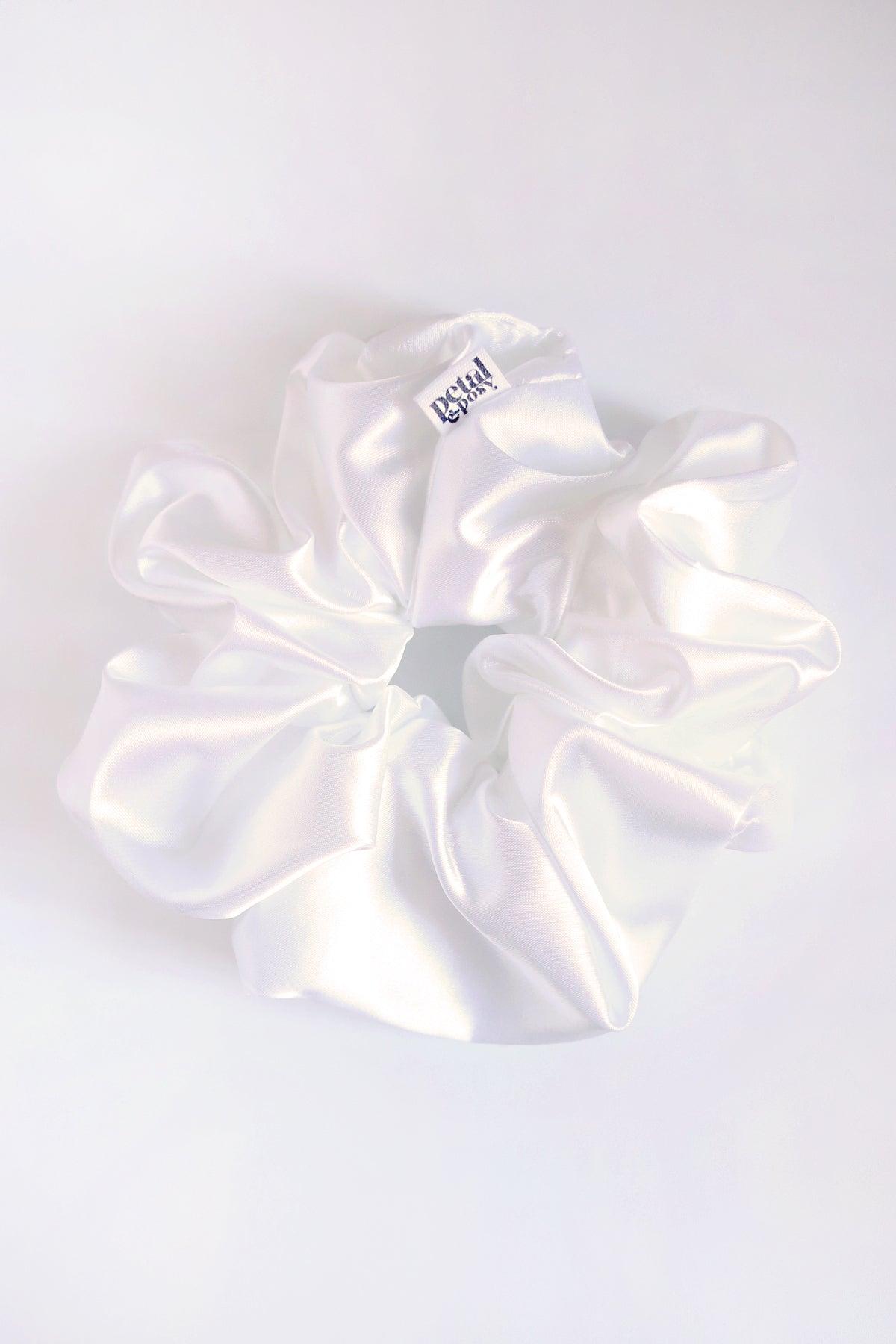 Super Fluff Silk Satin Scrunchie in Snow - Petal & Posy