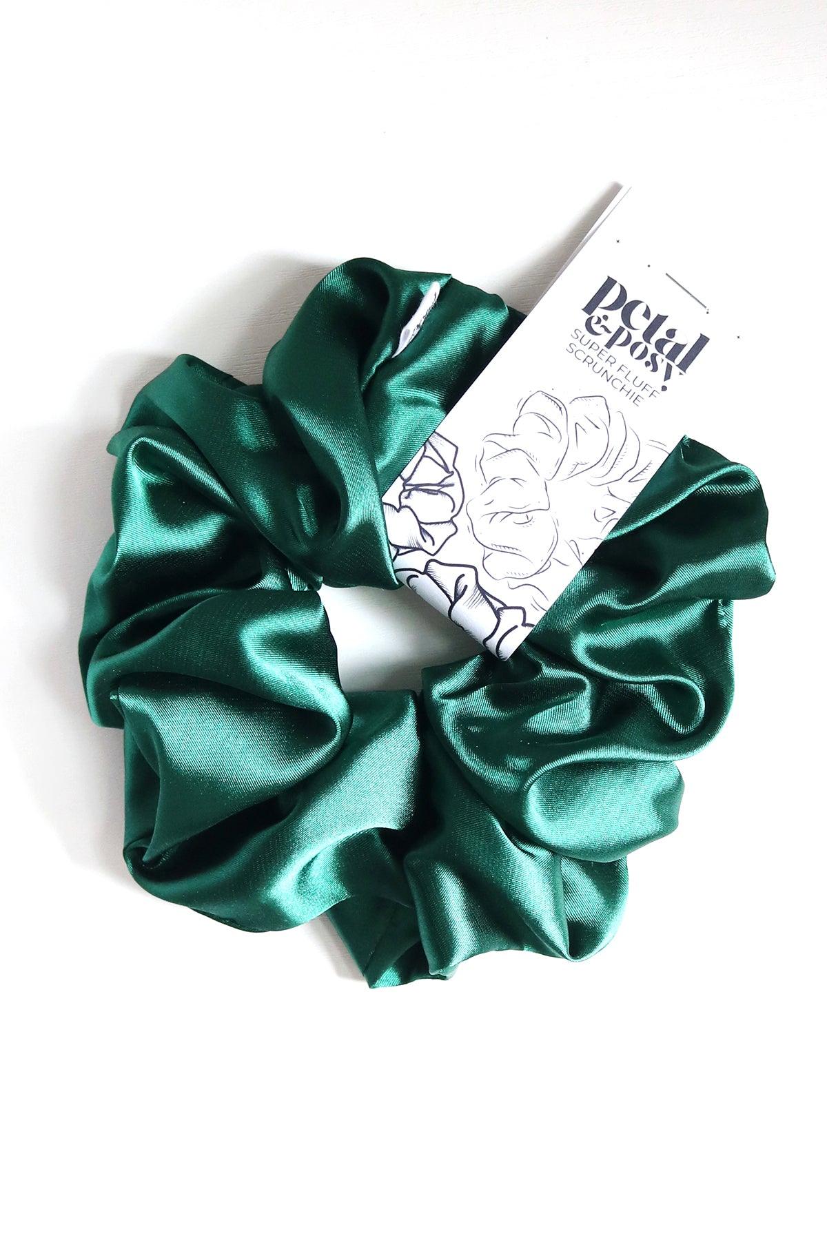 Super Fluff Silk Satin Scrunchie in Emerald - Petal & Posy