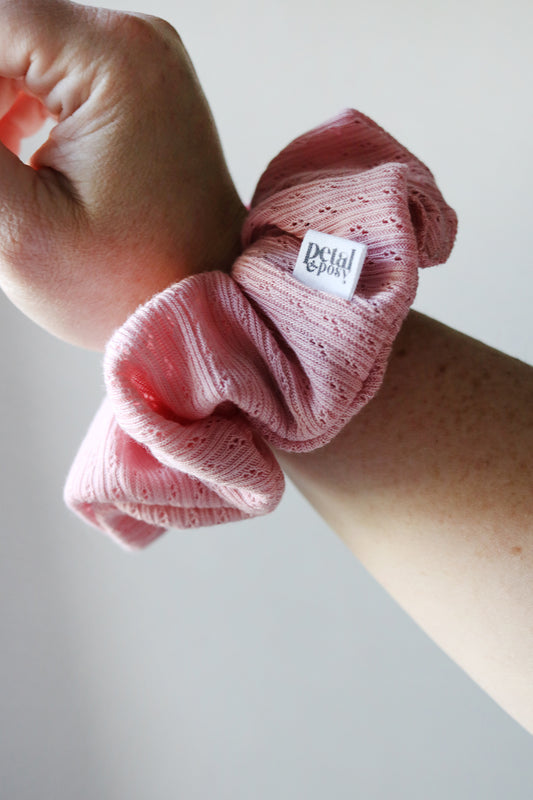 Super Fluff Pointelle Knit Scrunchie in Cloud or Strawberry