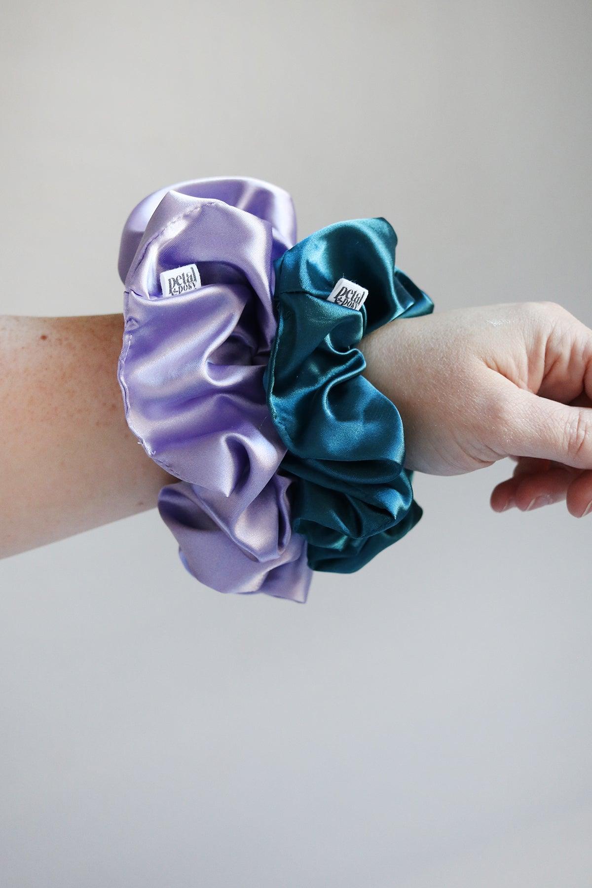 Slim Fluff Silk Satin Scrunchie in Snow - Petal & Posy