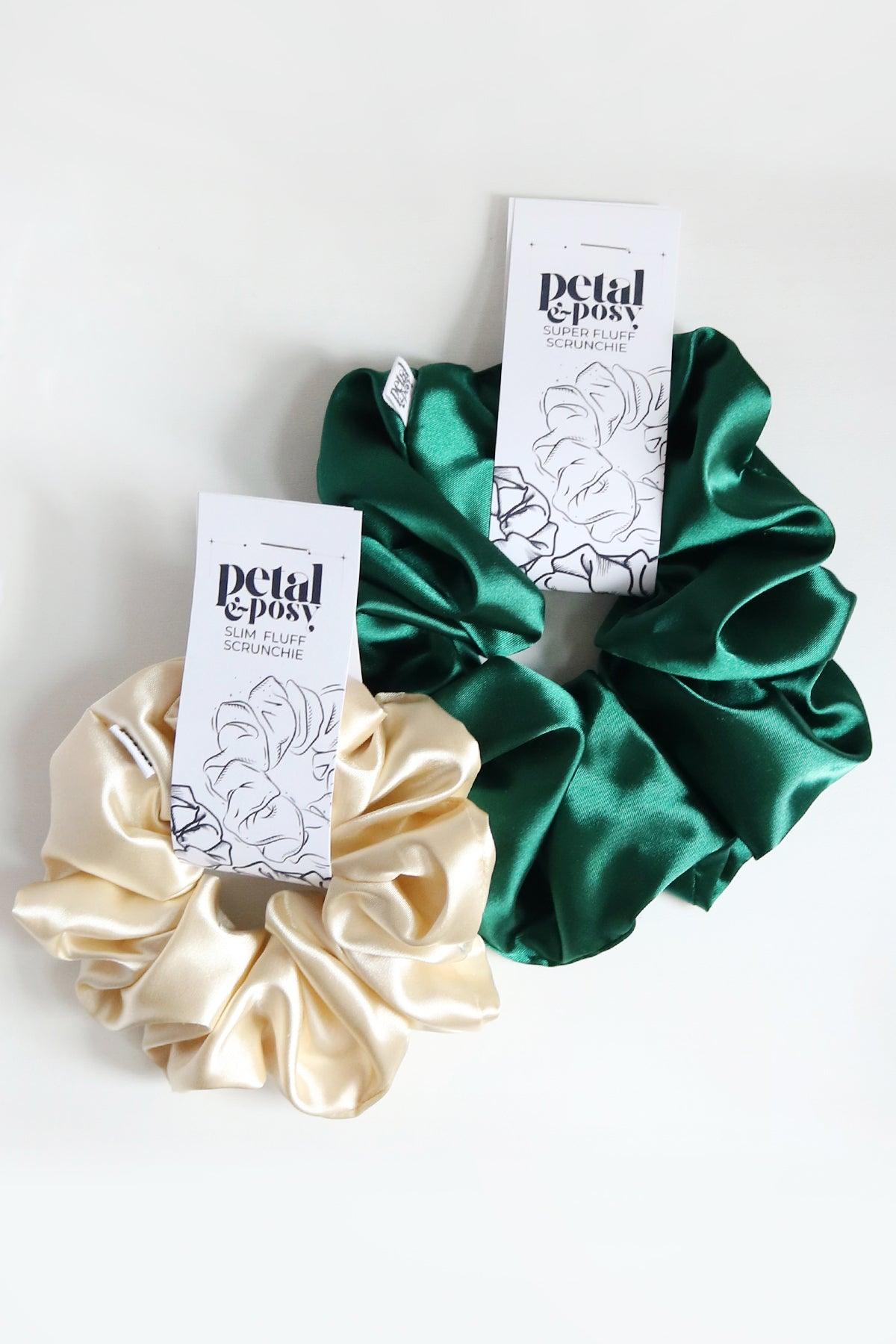Super Fluff Silk Satin Scrunchie in Carbon - Petal & Posy