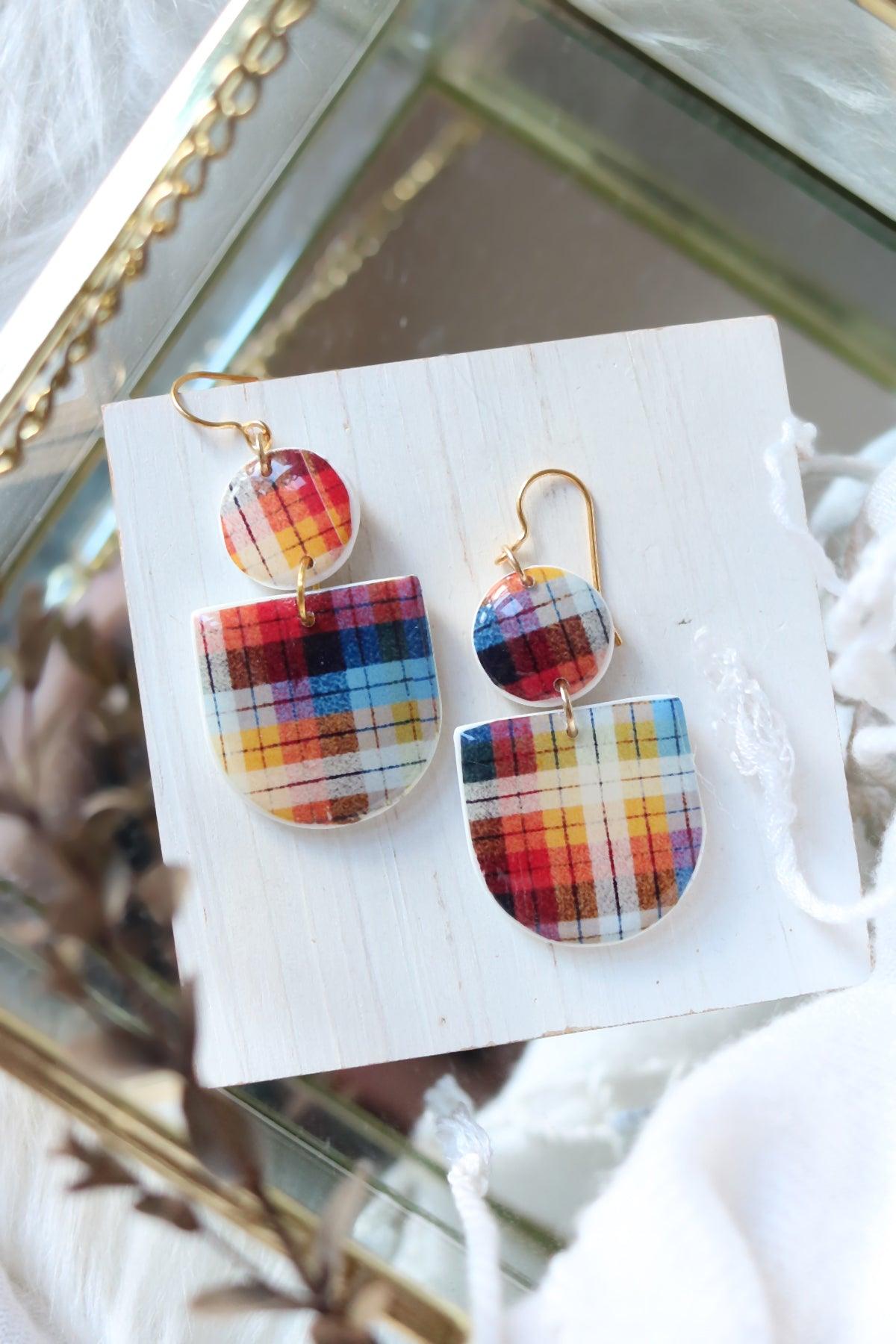 Tartan Polymer Clay Earrings - Petal & Posy