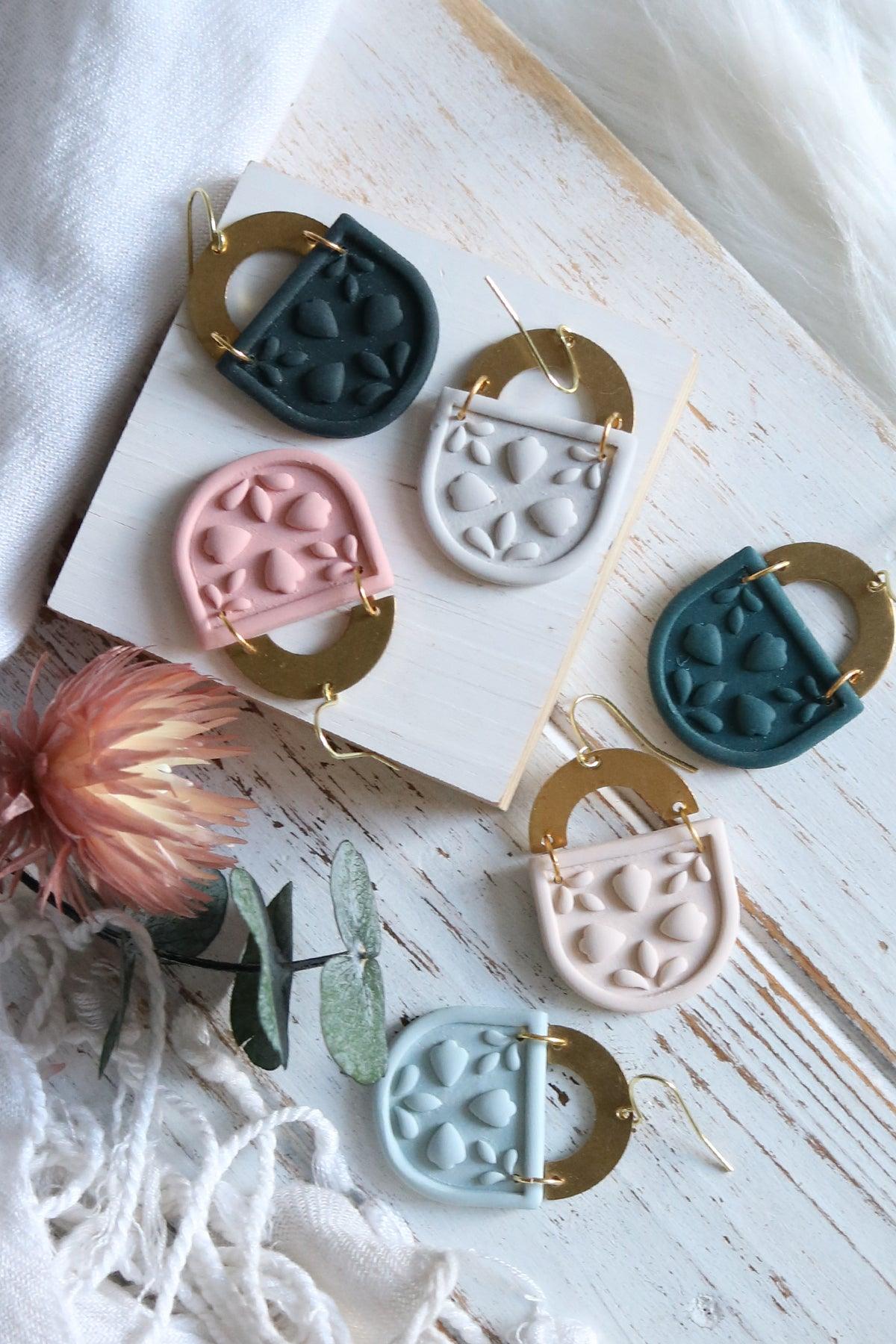 Fleur Polymer Clay and Brass Earrings | Choose Your Colour - Petal & Posy