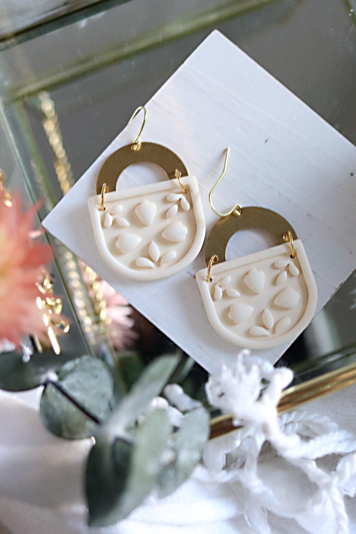 Fleur Polymer Clay and Brass Earrings | Choose Your Colour - Petal & Posy