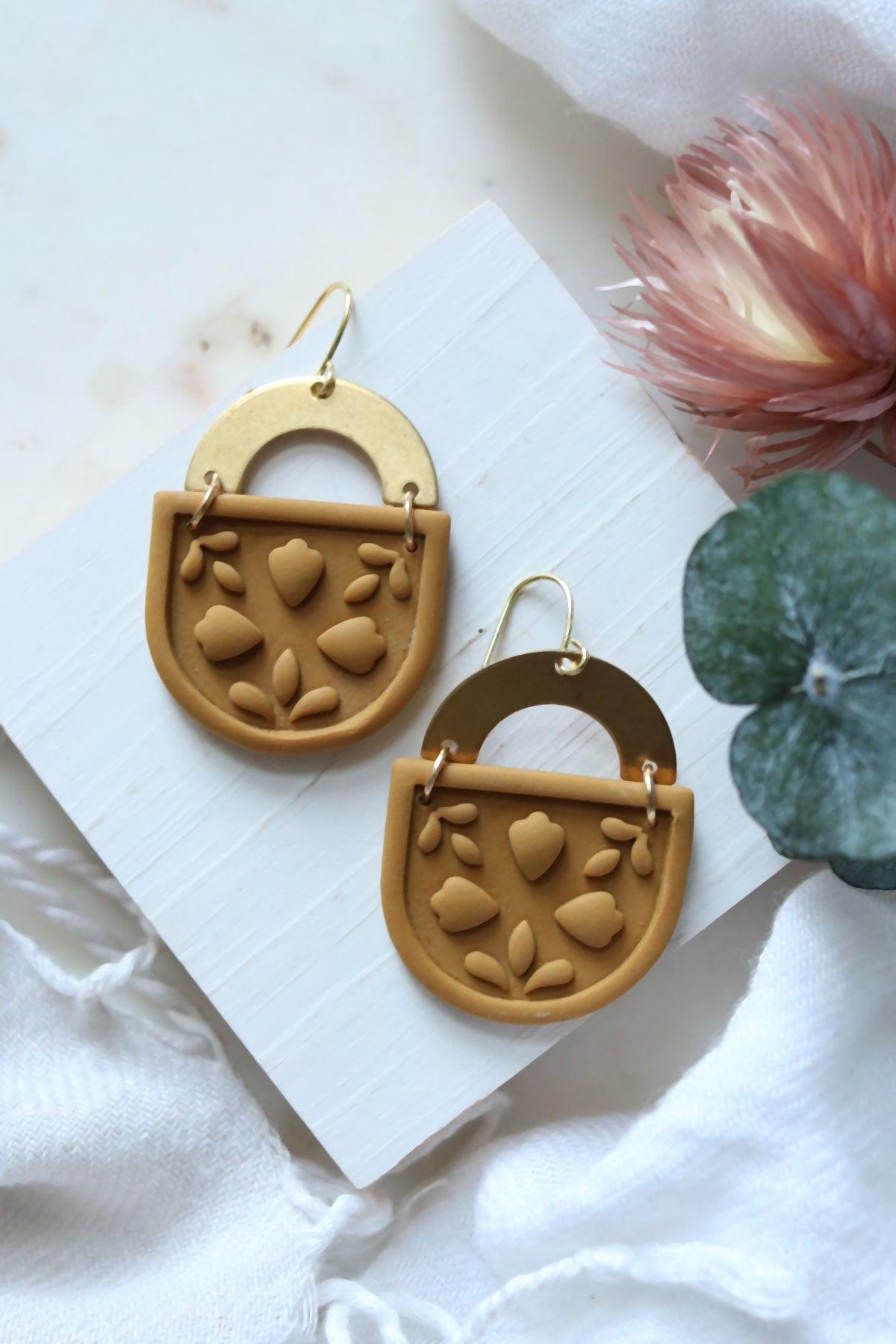 Fleur Polymer Clay and Brass Earrings | Choose Your Colour - Petal & Posy