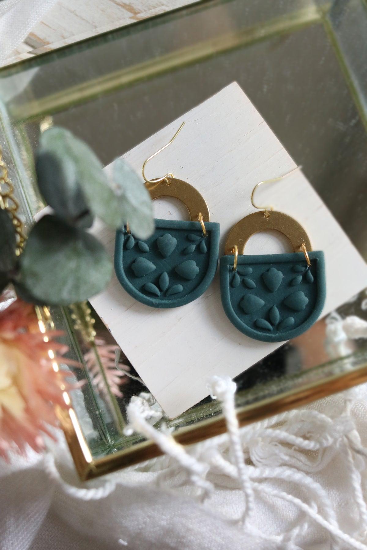 Fleur Polymer Clay and Brass Earrings | Choose Your Colour - Petal & Posy