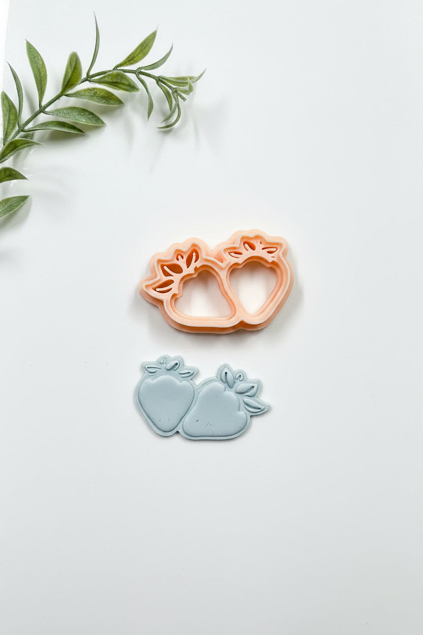 Petal & Posy strawberry bundle polymer clay cutters set with detailed shapes for crafting and baking.